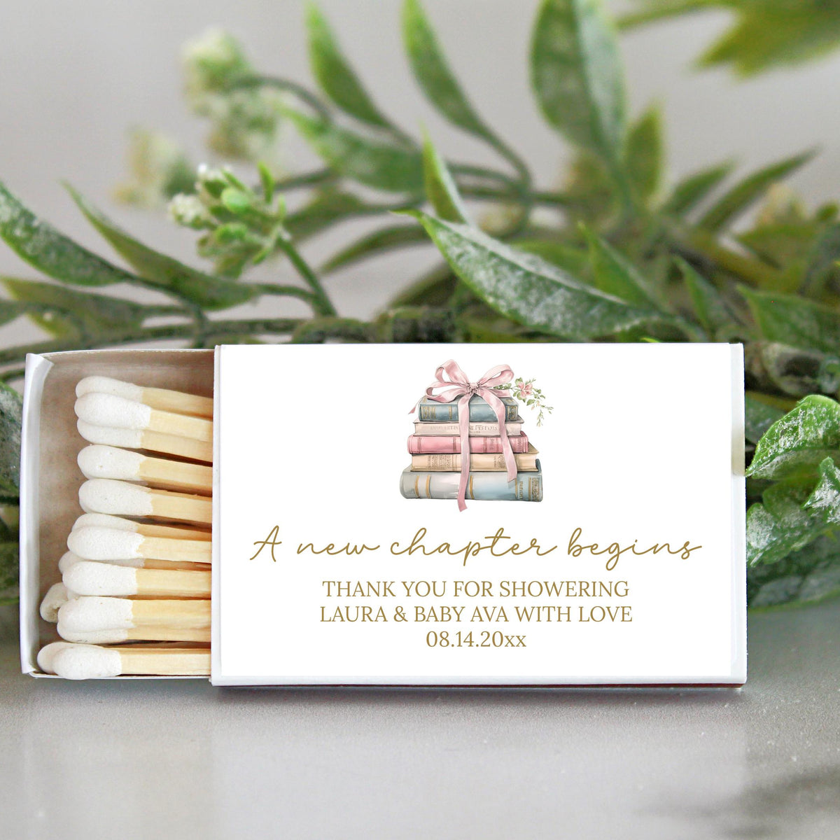 A New Chapter Begins Matchbox Favors | Personalized Baby Shower Favor | Book Themed Birthday Party | Custom Shower Matches