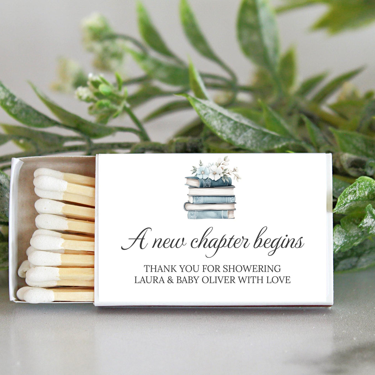 A New Chapter Begins Matchbox Favors | Personalized Baby Shower Favor | Book Themed Birthday Party | Custom Shower Matches
