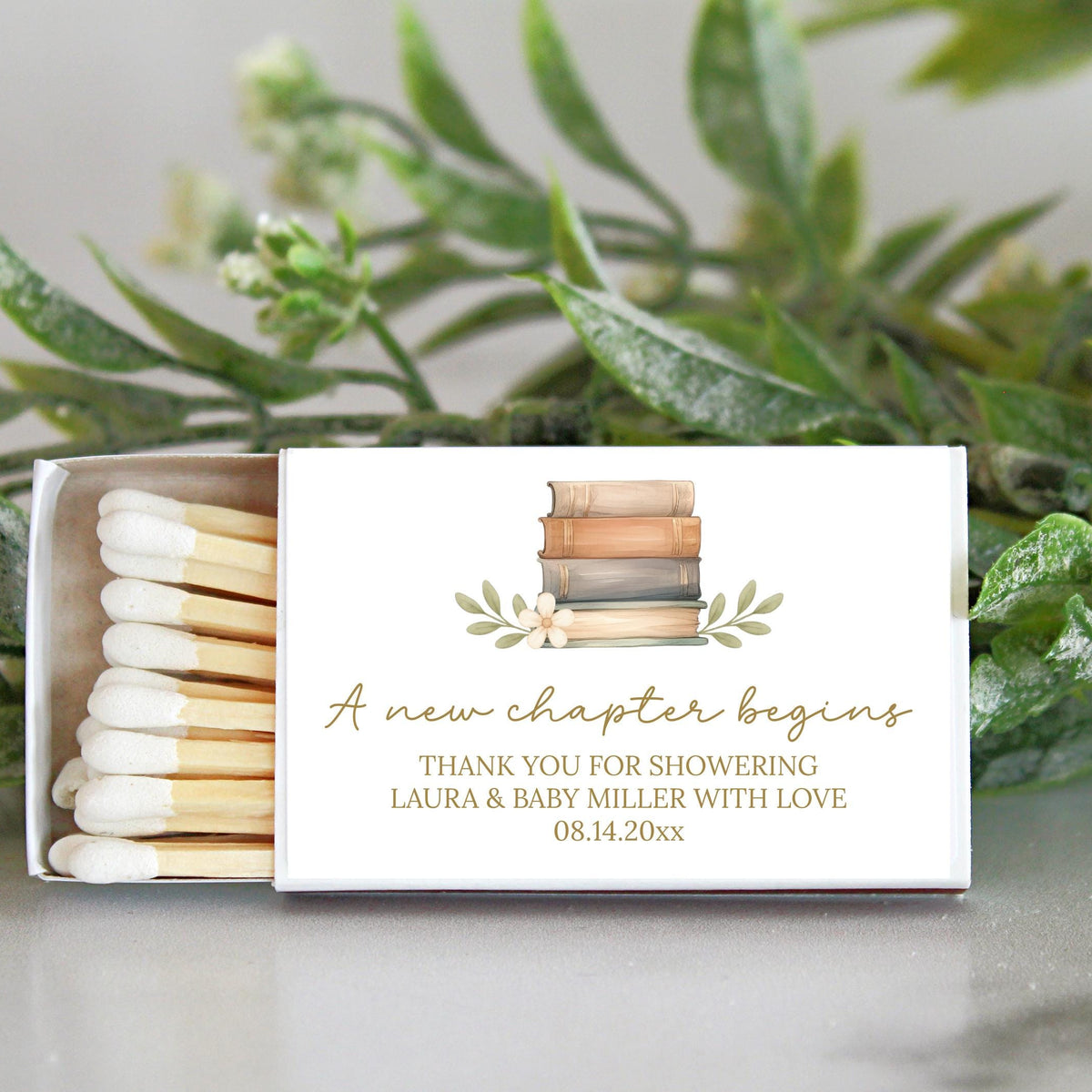 A New Chapter Begins Matchbox Favors | Personalized Baby Shower Favor | Book Themed Birthday Party | Custom Shower Matches
