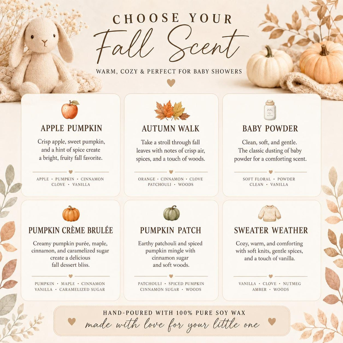 Little Pumpkin Baby Shower Favors | Personalized 1 oz & 2 oz Mini Soy Candles | Brown Glass Jars | Scent of Choice | Sets of 10 Bulk