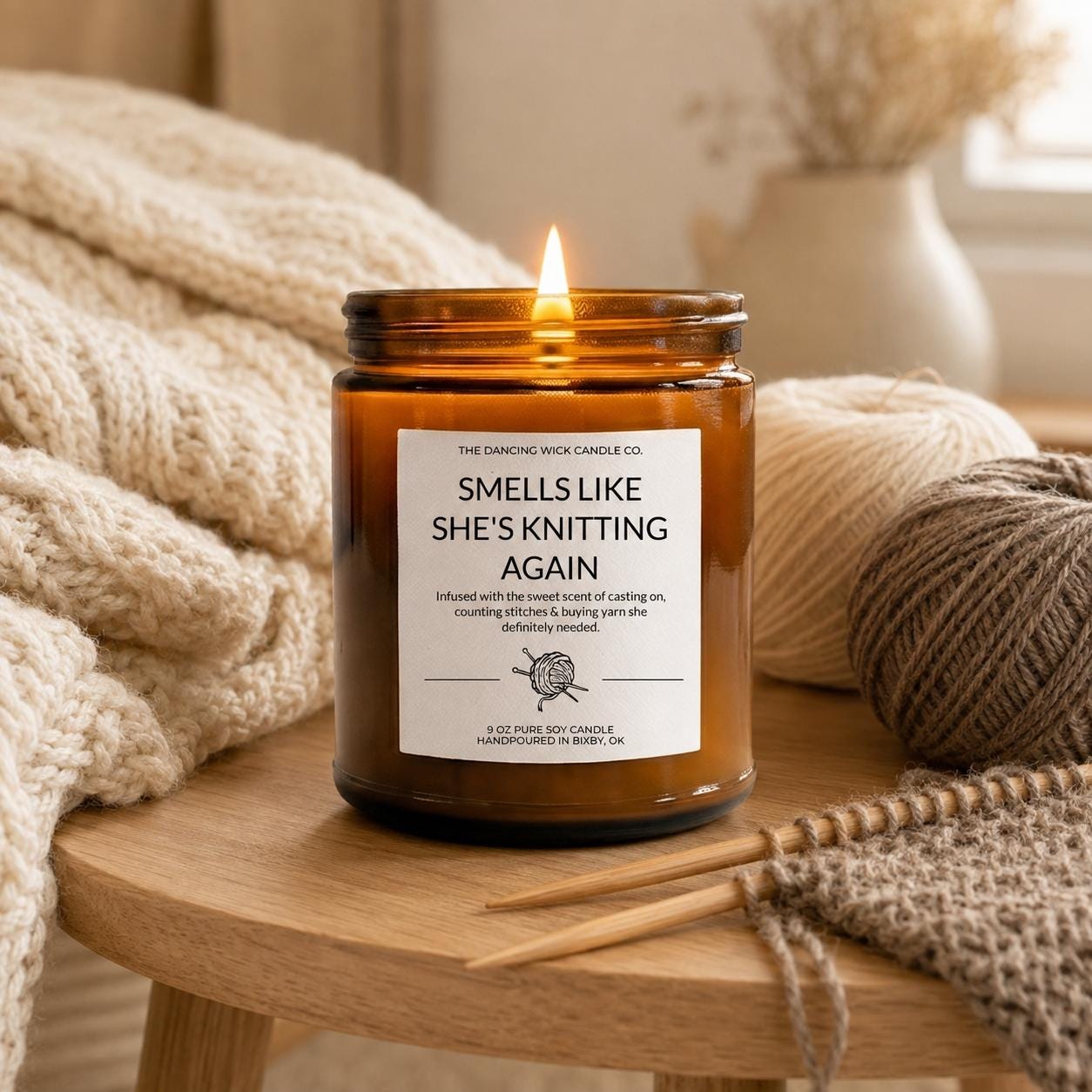 Knitting Lover Amber Candle - The Dancing Wick