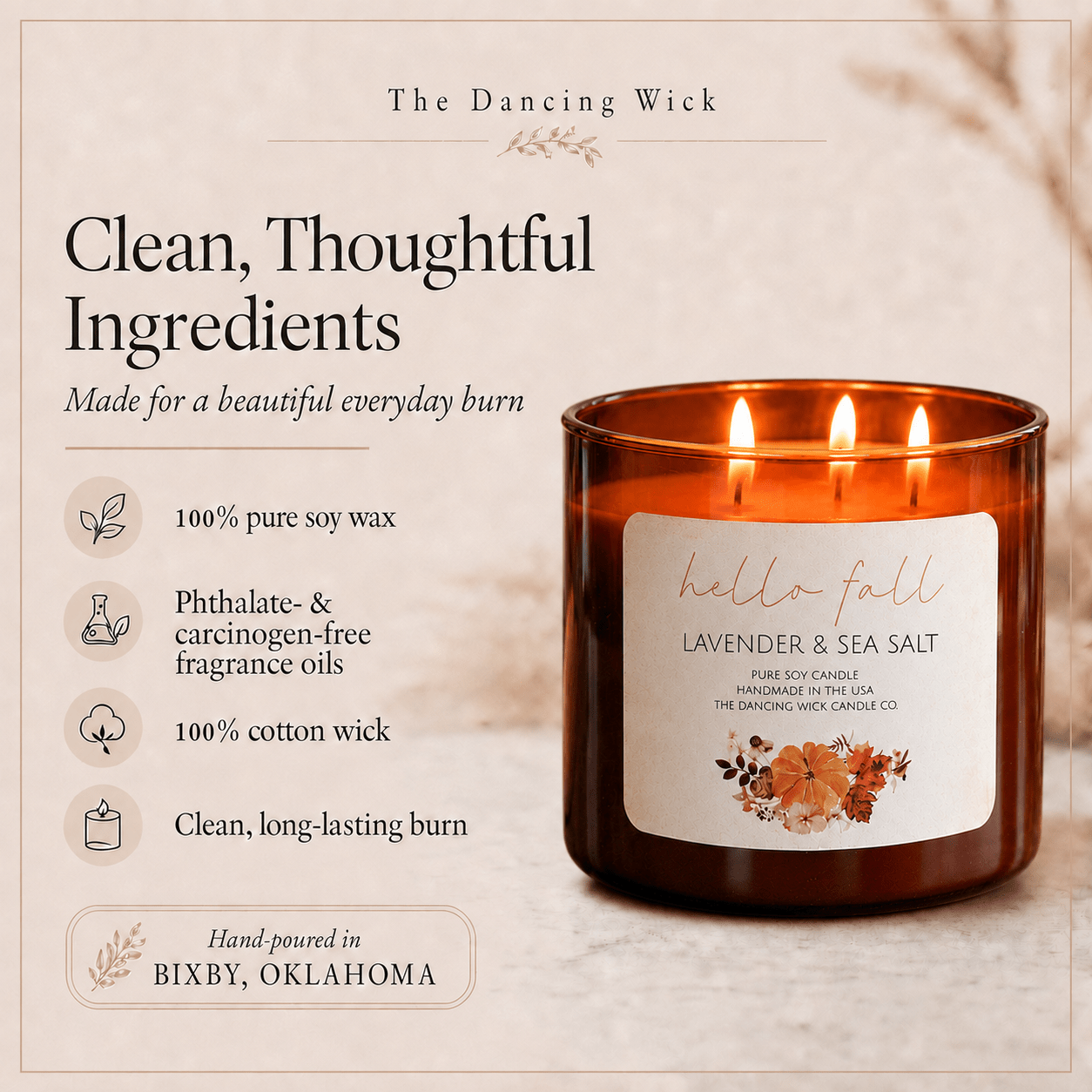 Lavender & Sea Salt - 3 Wick Fall Pumpkin Candle - The Dancing Wick