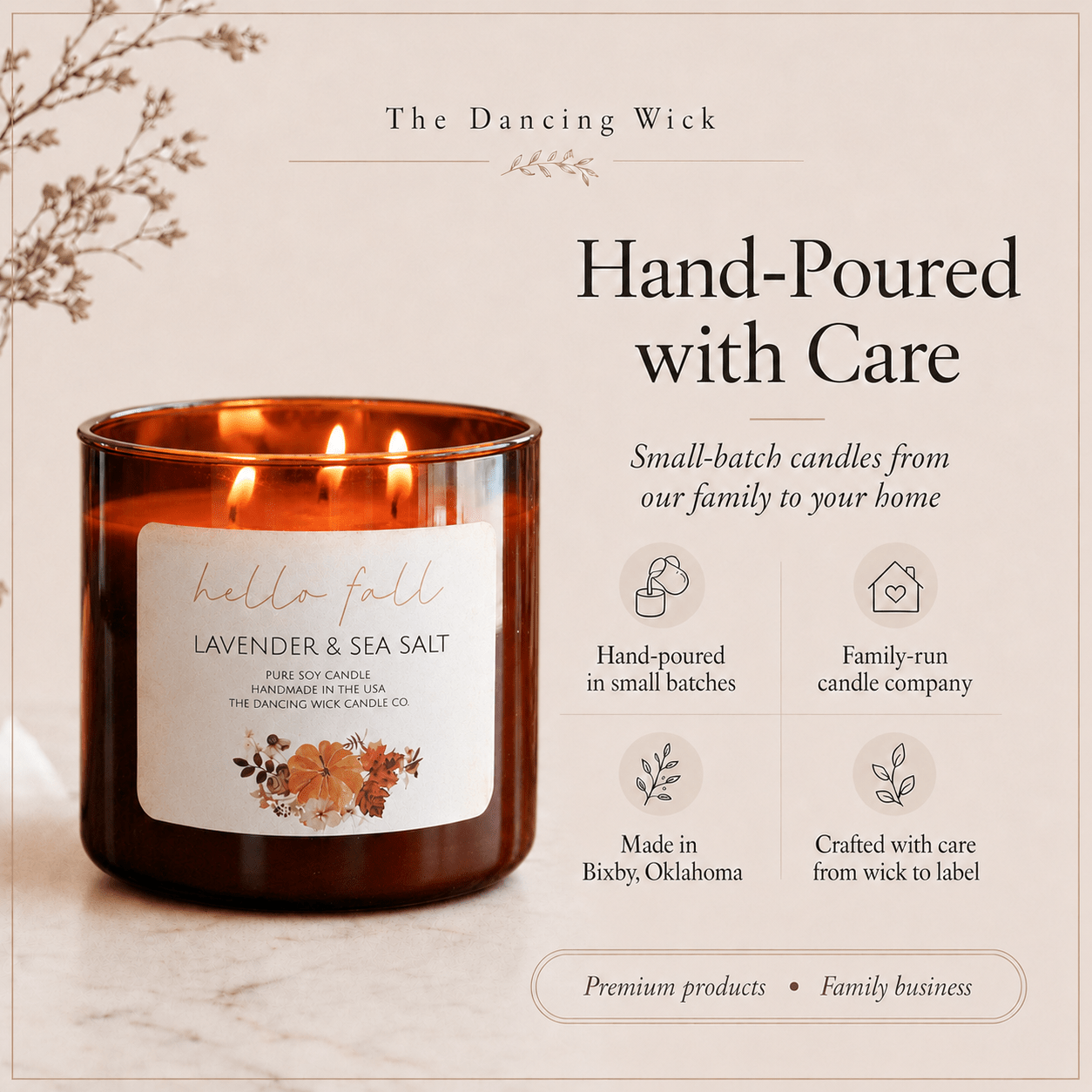 Lavender & Sea Salt - 3 Wick Fall Pumpkin Candle - The Dancing Wick