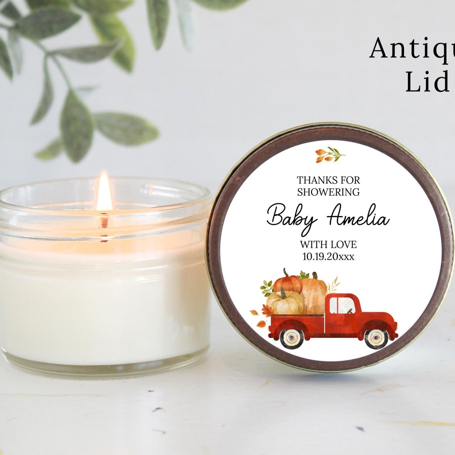 Little Pumpkin Truck Baby Shower Candle Favor - The Dancing Wick