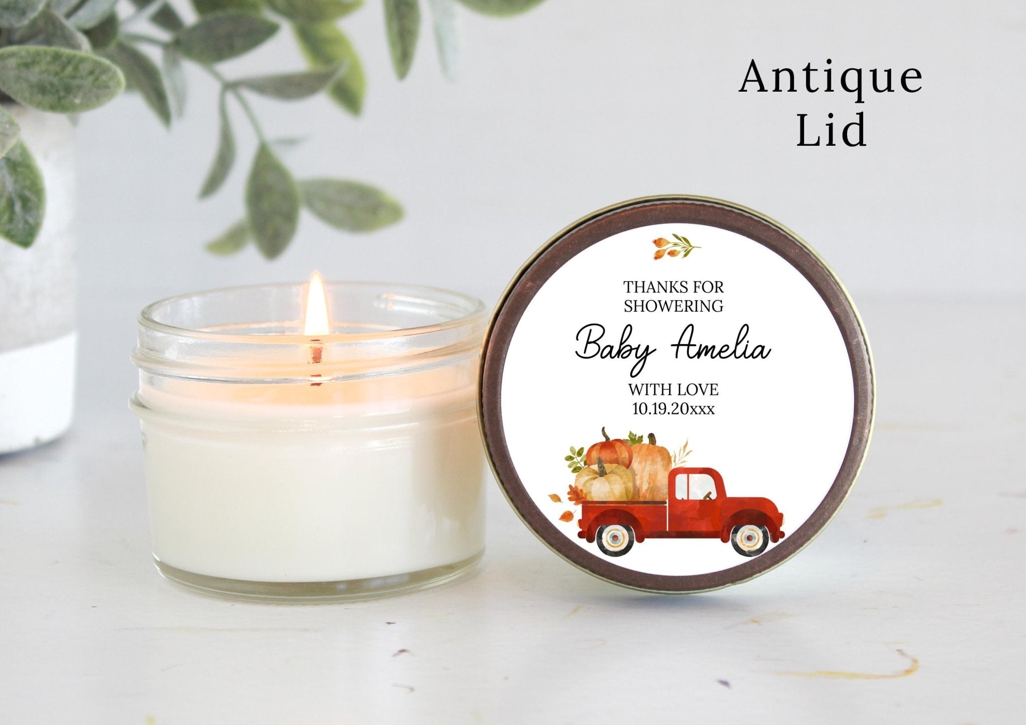 Little Pumpkin Truck Baby Shower Candle Favor - The Dancing Wick
