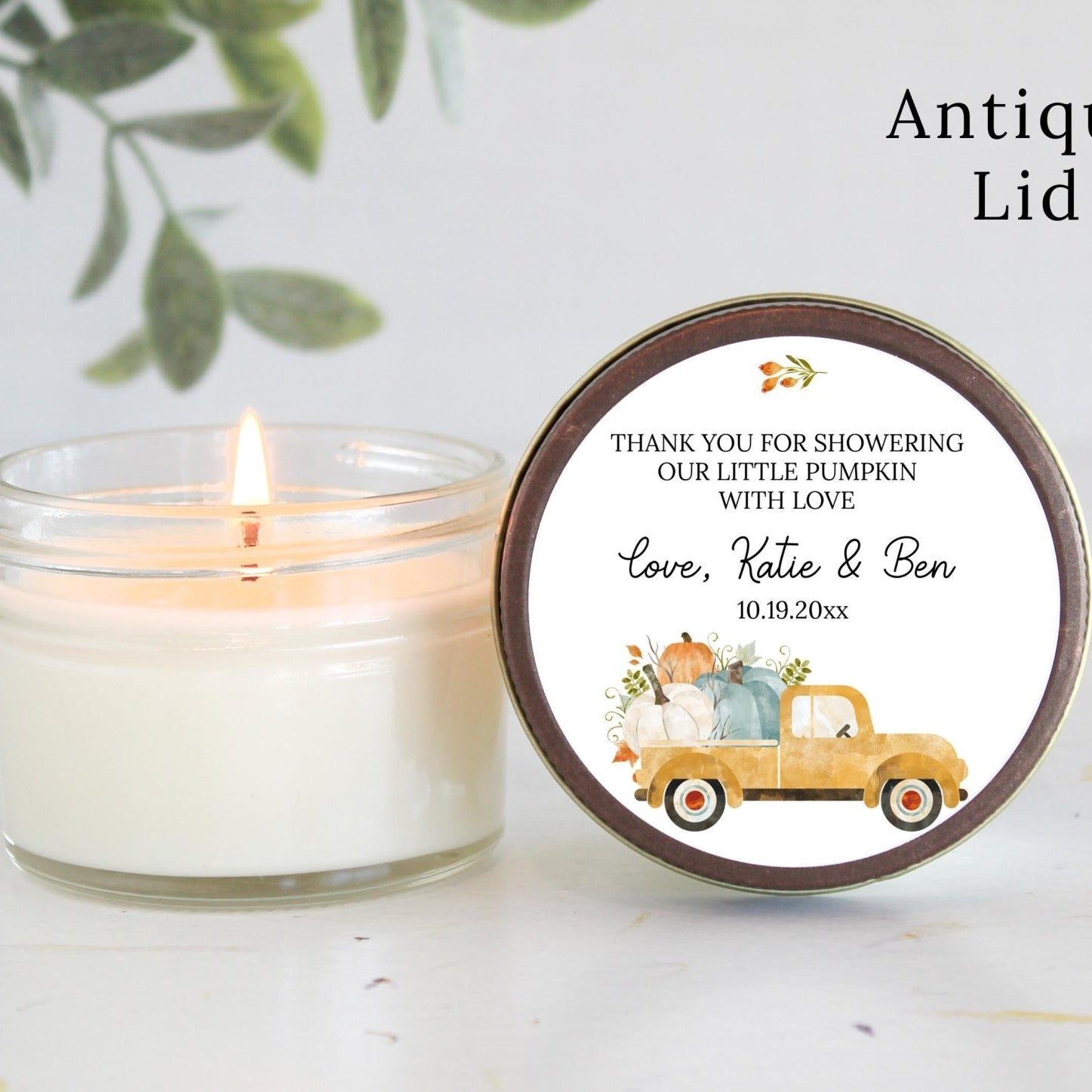 Little Pumpkin Truck Baby Shower Candle Favor - The Dancing Wick