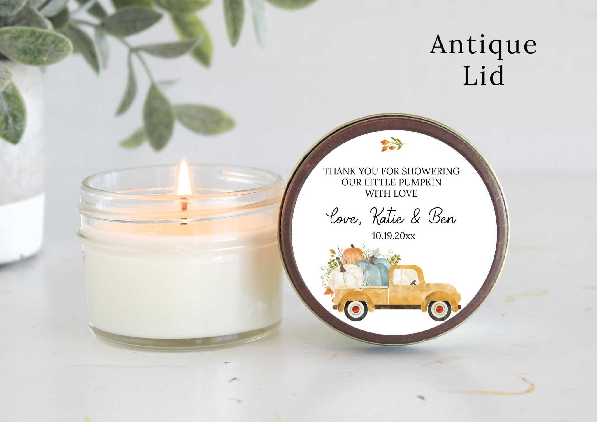 Little Pumpkin Truck Baby Shower Candle Favor - The Dancing Wick