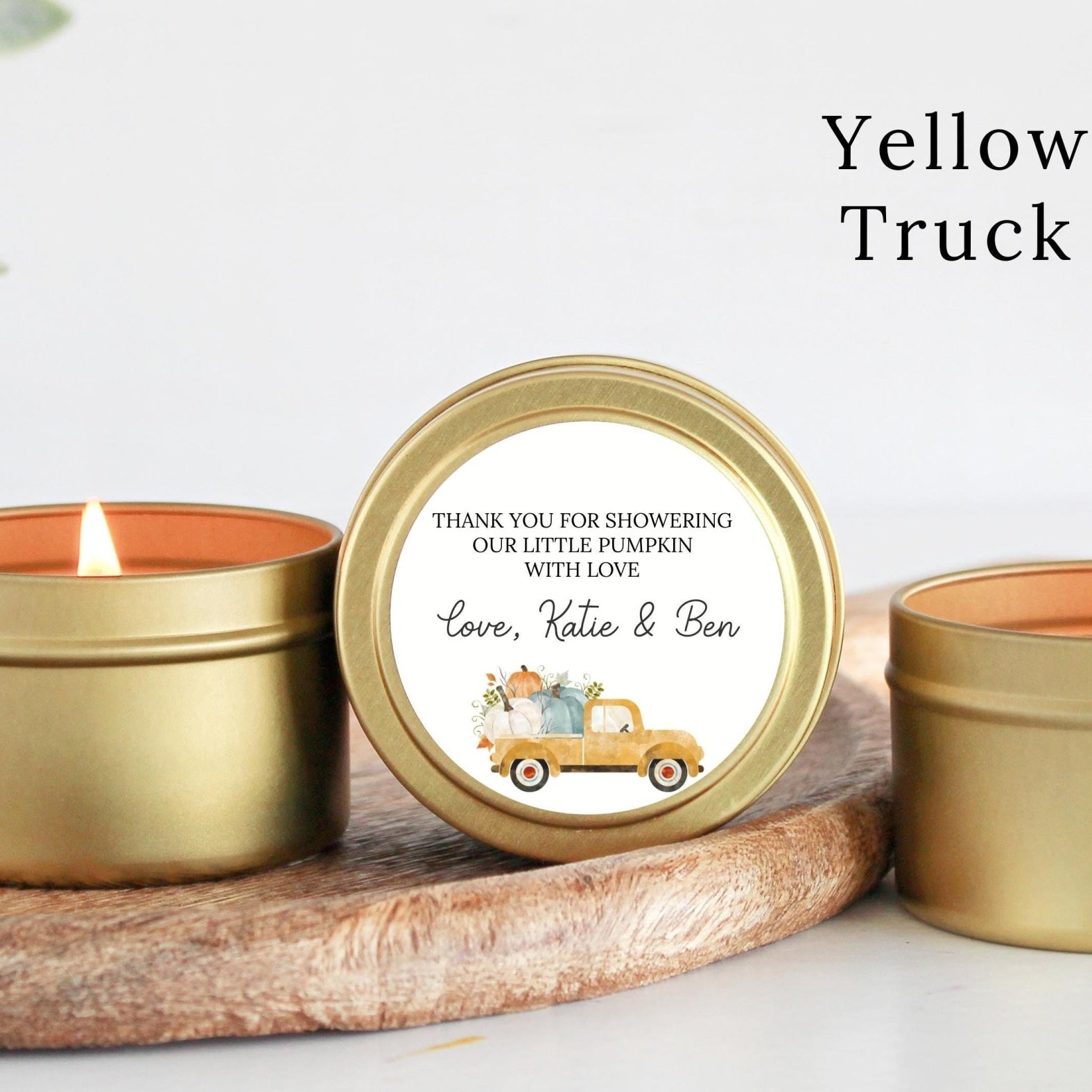 Little Pumpkin Truck Baby Shower Favors Tins - The Dancing Wick