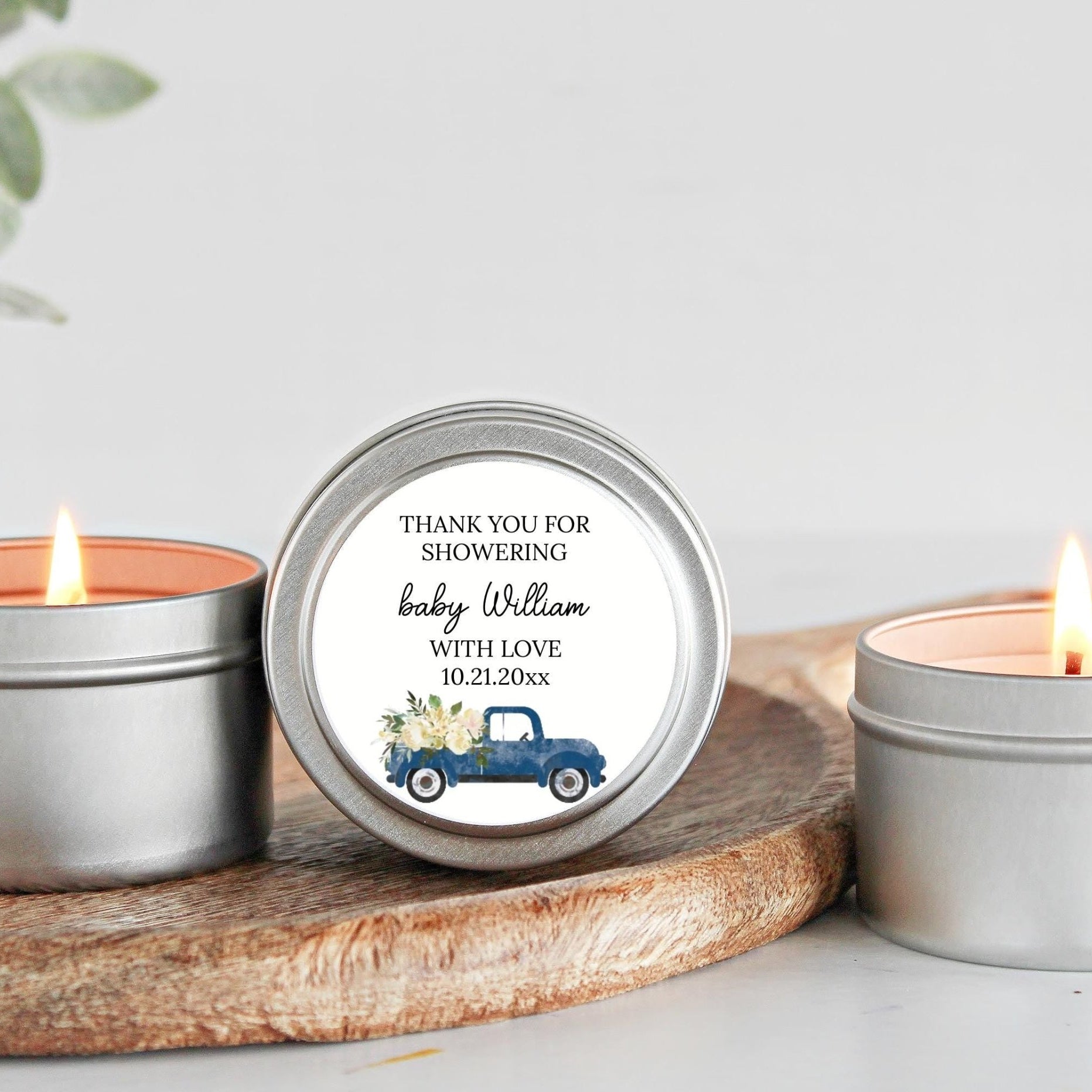 Little Pumpkin Truck Baby Shower Favors Tins - The Dancing Wick
