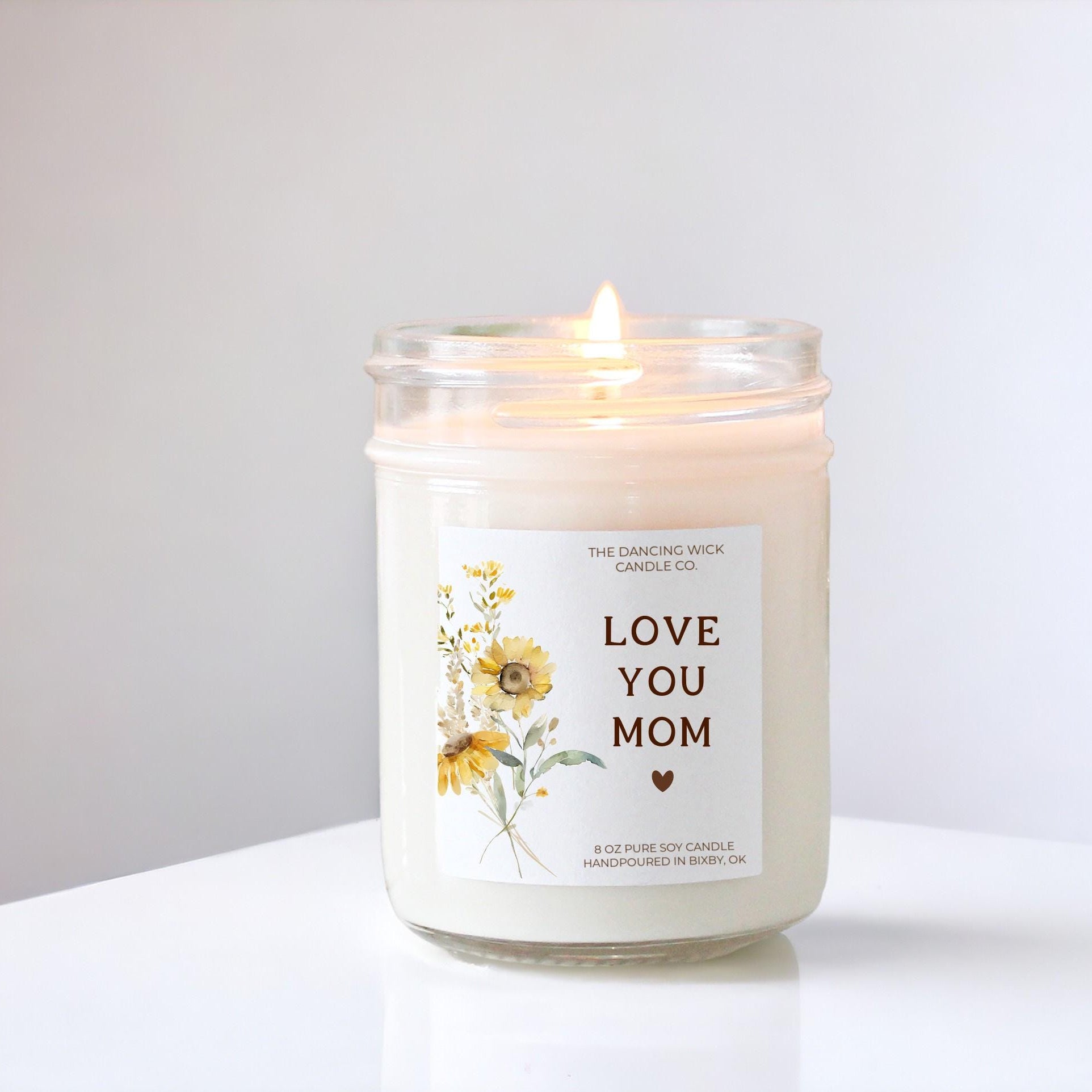 Love You Mom Candle: Personalized Floral Soy Candle - The Dancing Wick