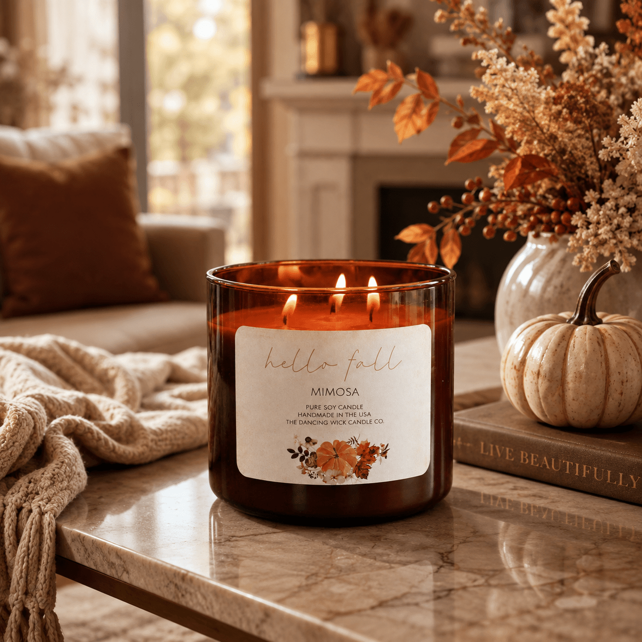 Mimosa - 3 Wick Fall Pumpkin Candle - The Dancing Wick