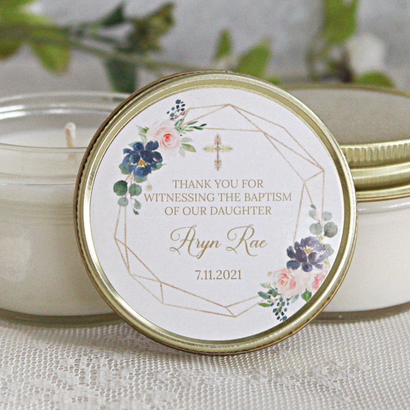 Navy, Blush & Gold Baptism Favors - The Dancing Wick