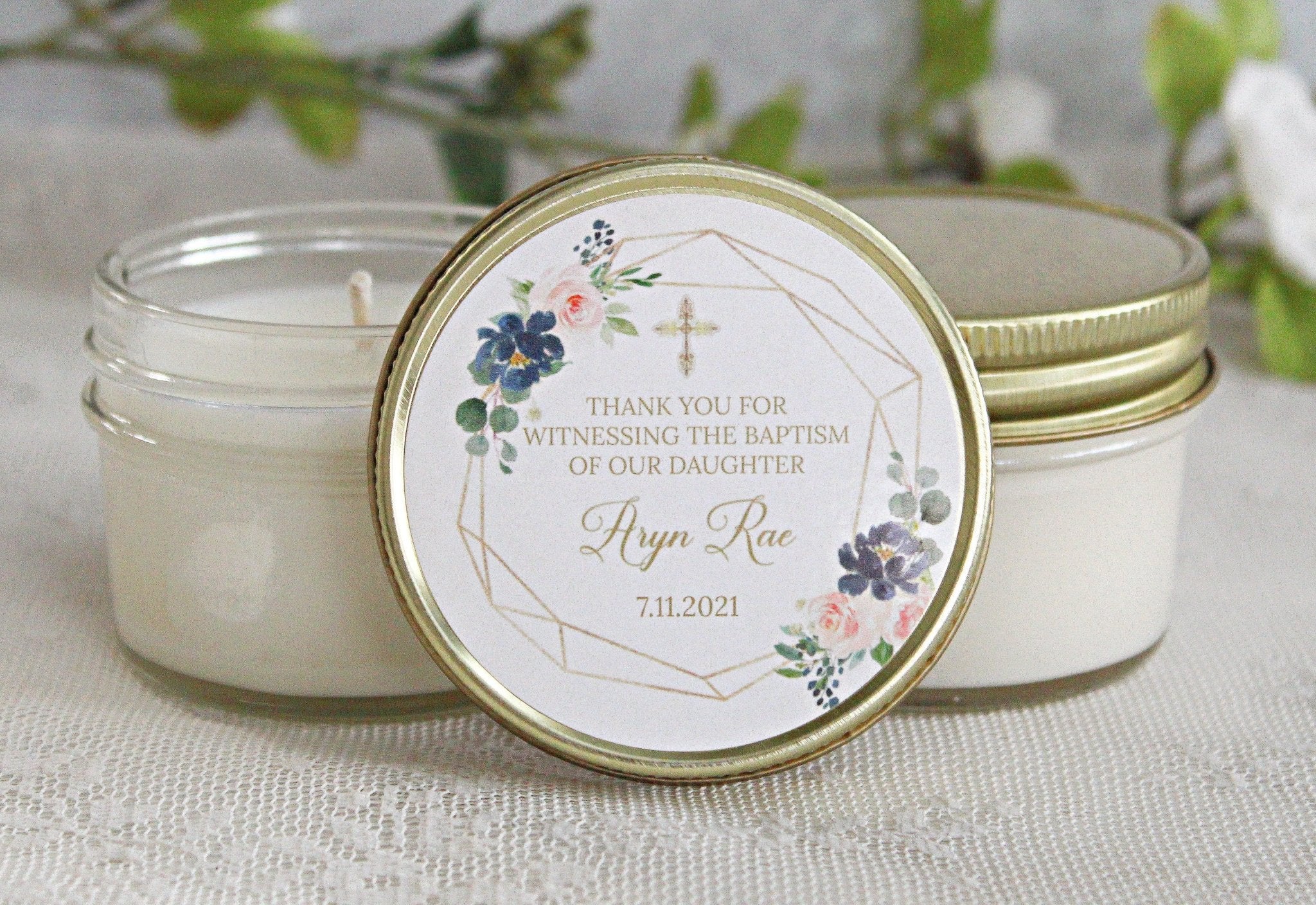 Navy, Blush & Gold Baptism Favors - The Dancing Wick