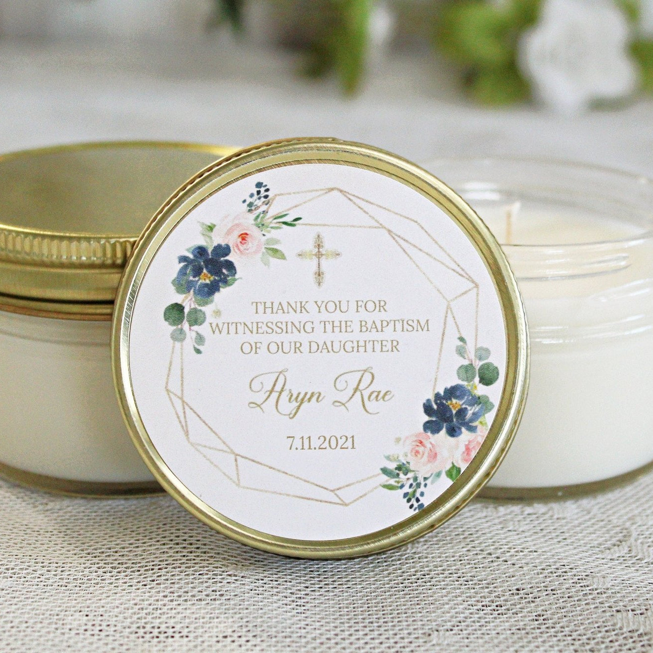 Navy, Blush & Gold Baptism Favors - The Dancing Wick