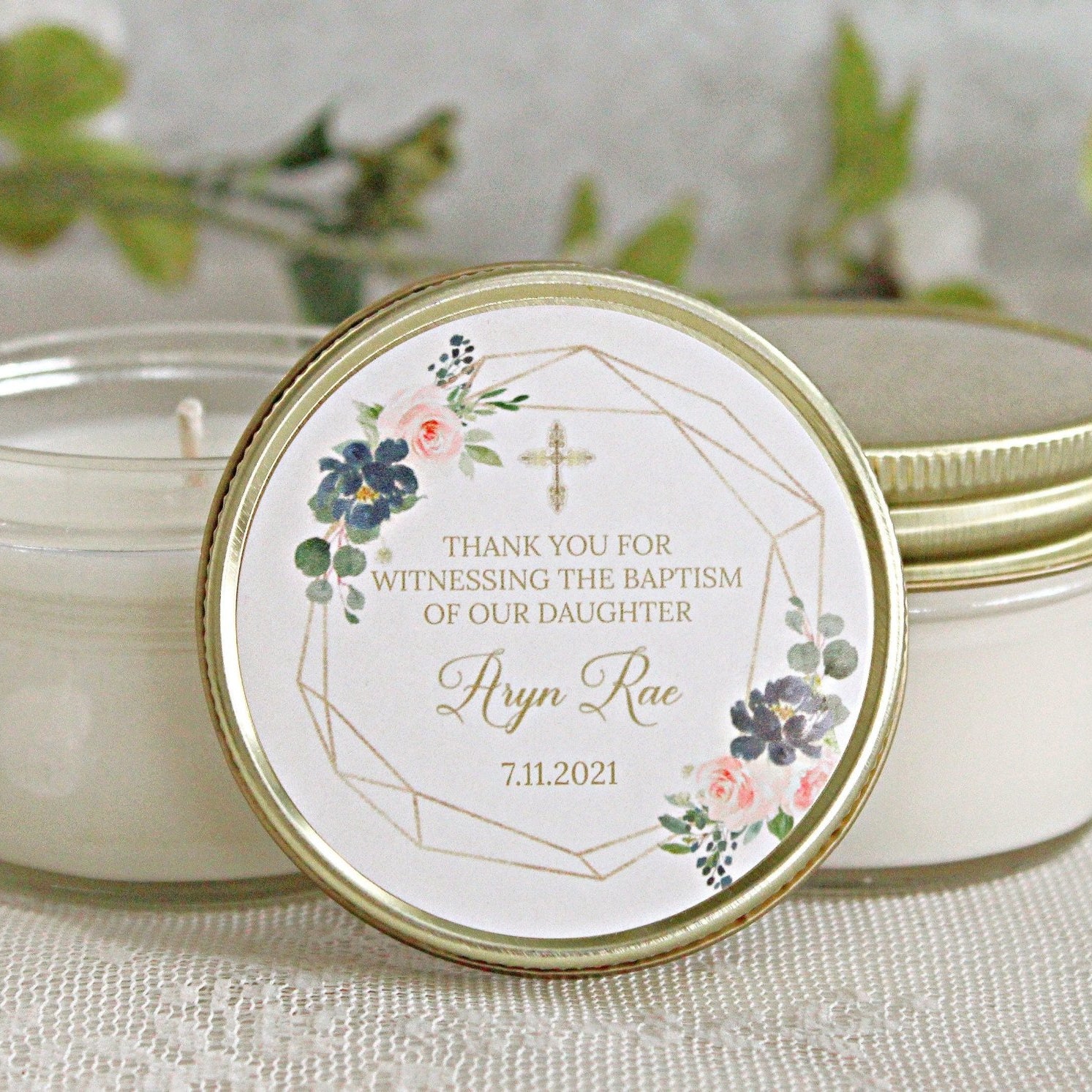 Navy, Blush & Gold Baptism Favors - The Dancing Wick