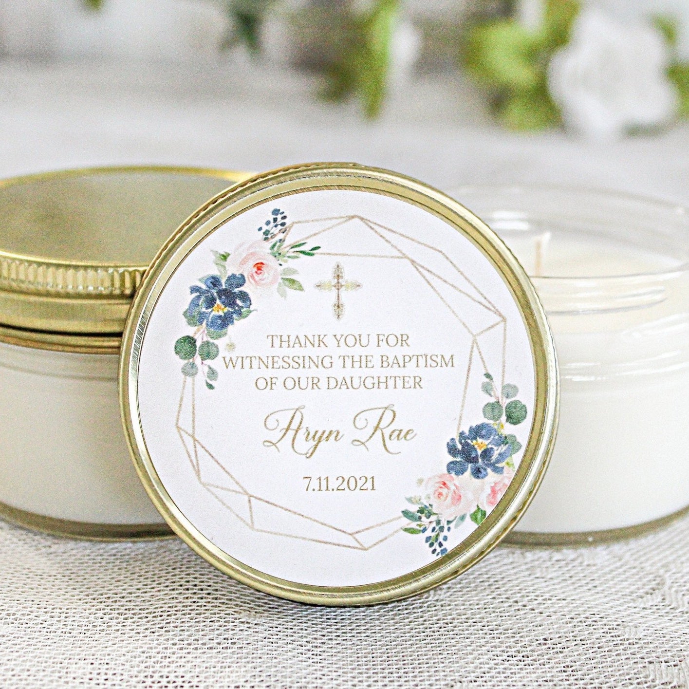 Navy, Blush & Gold Baptism Favors - The Dancing Wick