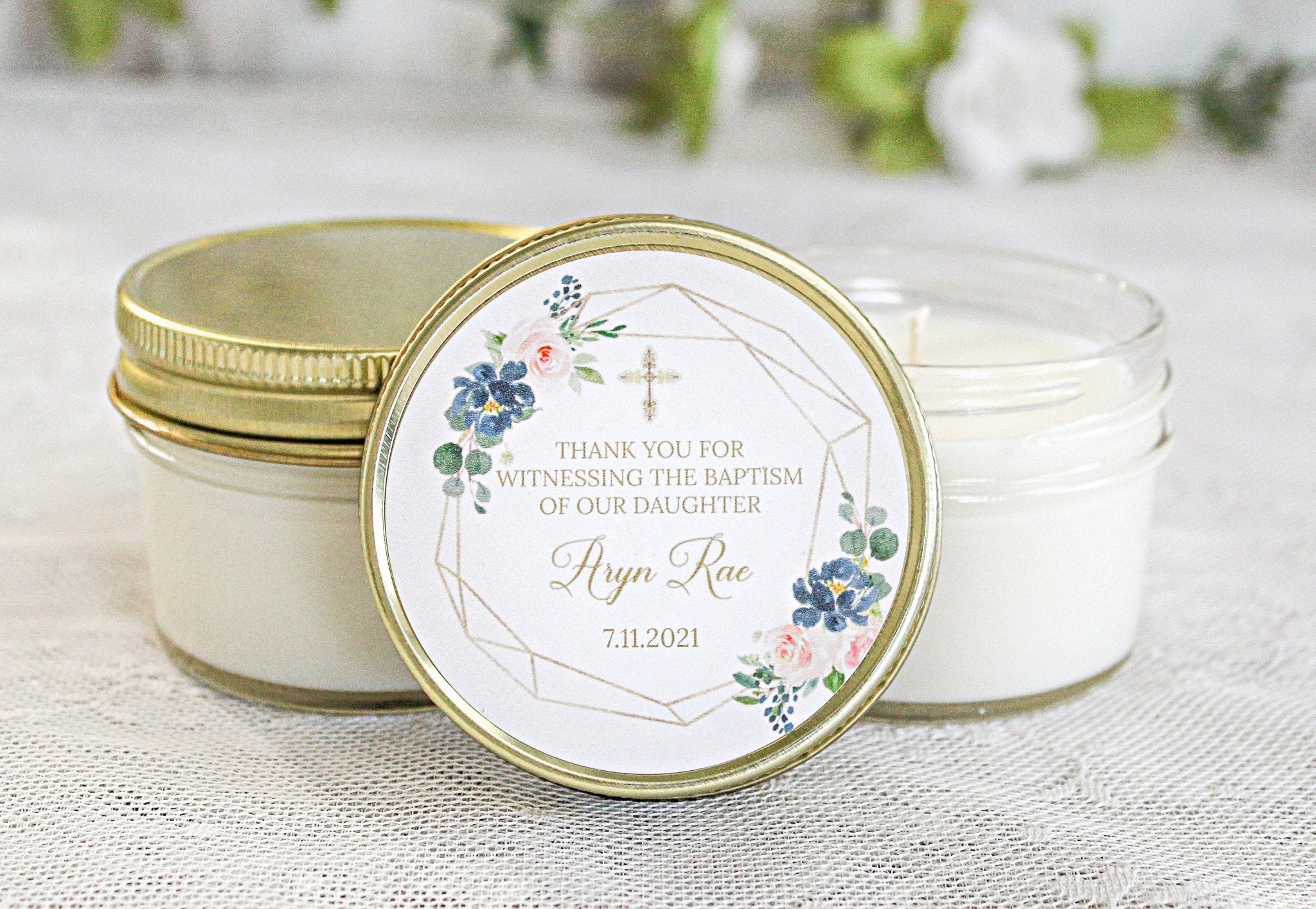 Navy, Blush & Gold Baptism Favors - The Dancing Wick