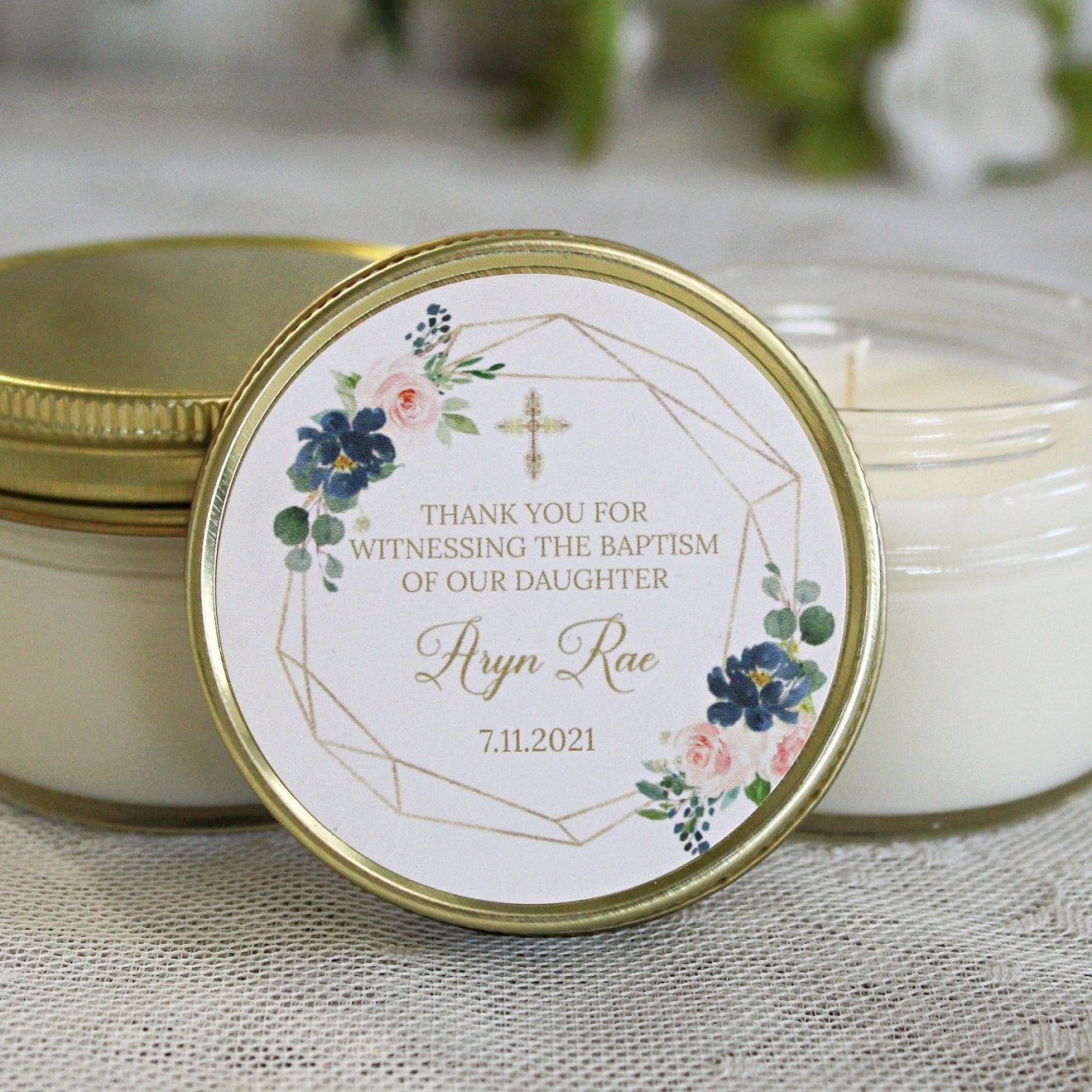 Navy, Blush & Gold Baptism Favors - The Dancing Wick