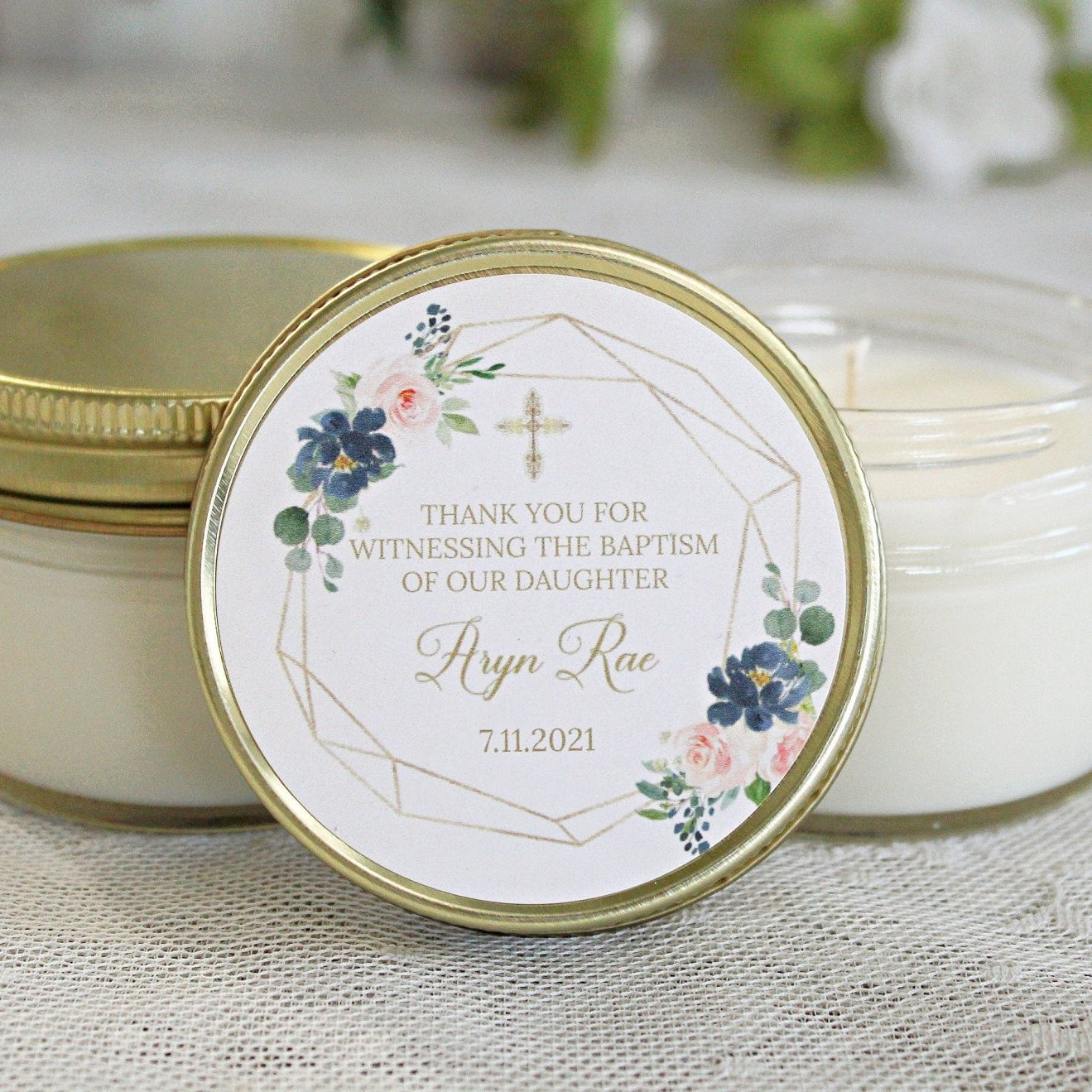 Navy, Blush & Gold Baptism Favors - The Dancing Wick