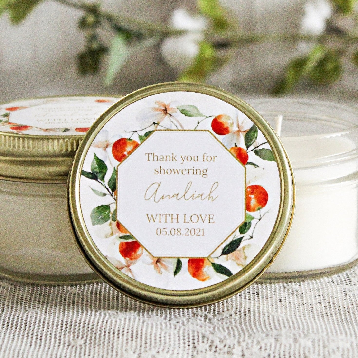 Orange Floral Favor Candles - The Dancing Wick