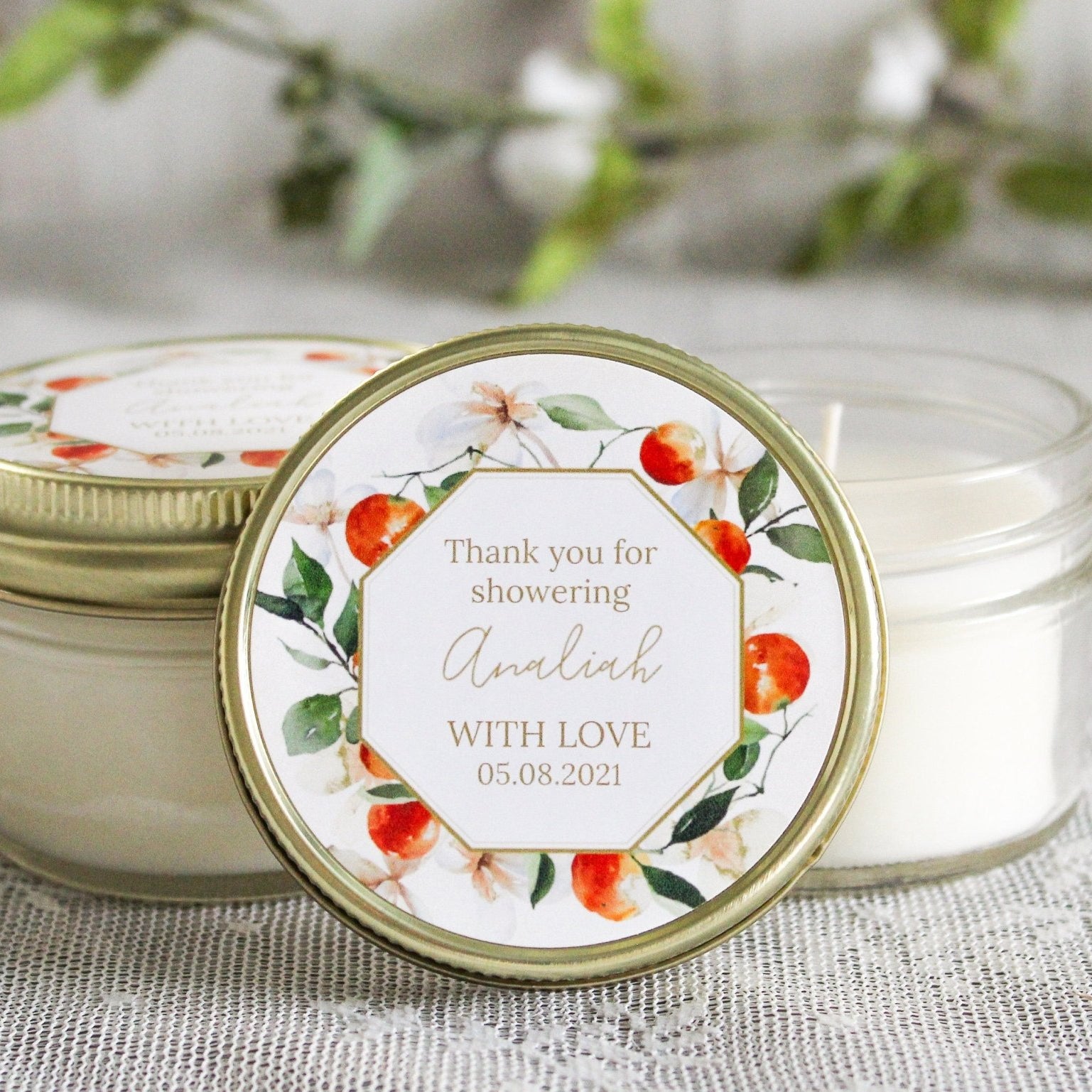 Orange Floral Favor Candles - The Dancing Wick