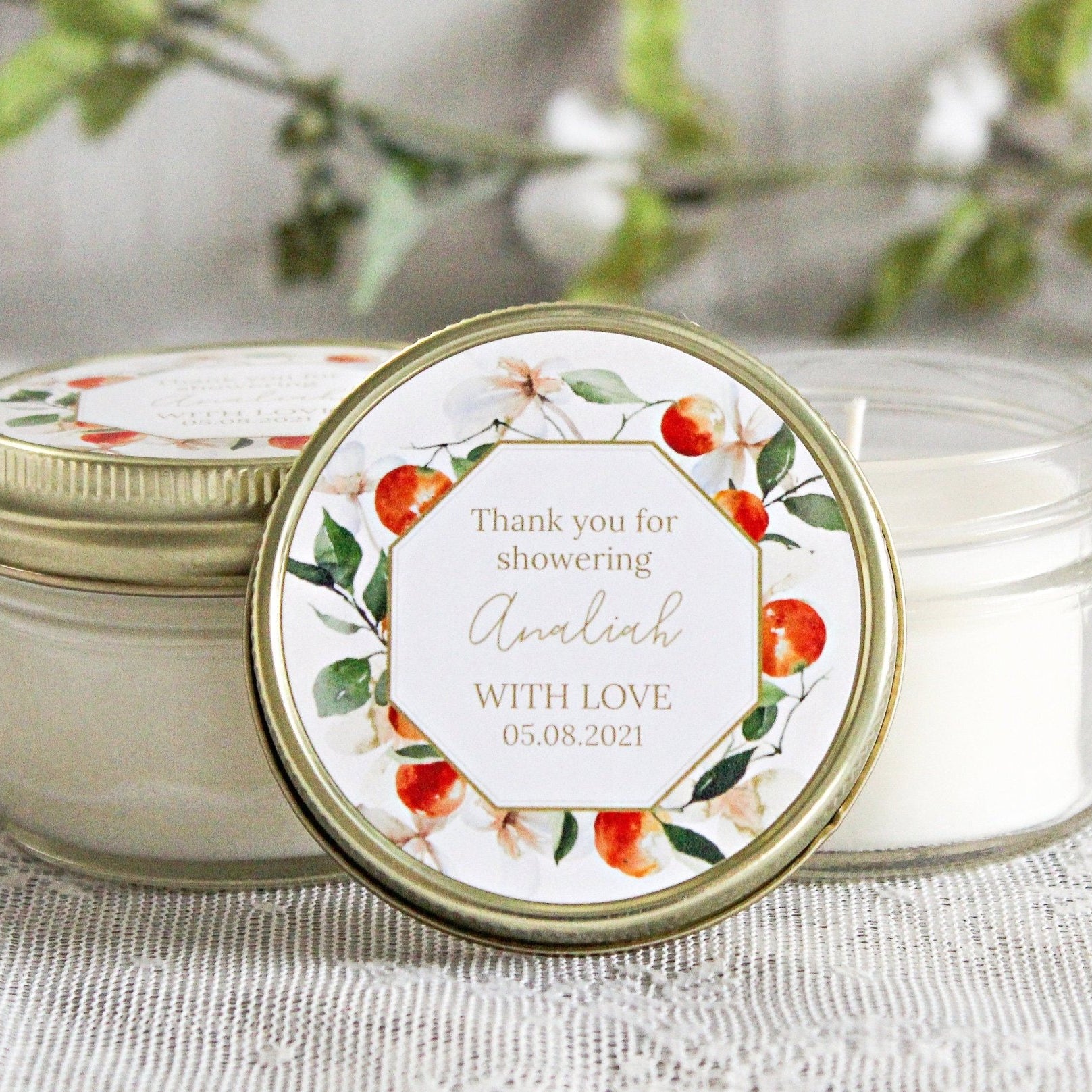 Orange Floral Favor Candles - The Dancing Wick