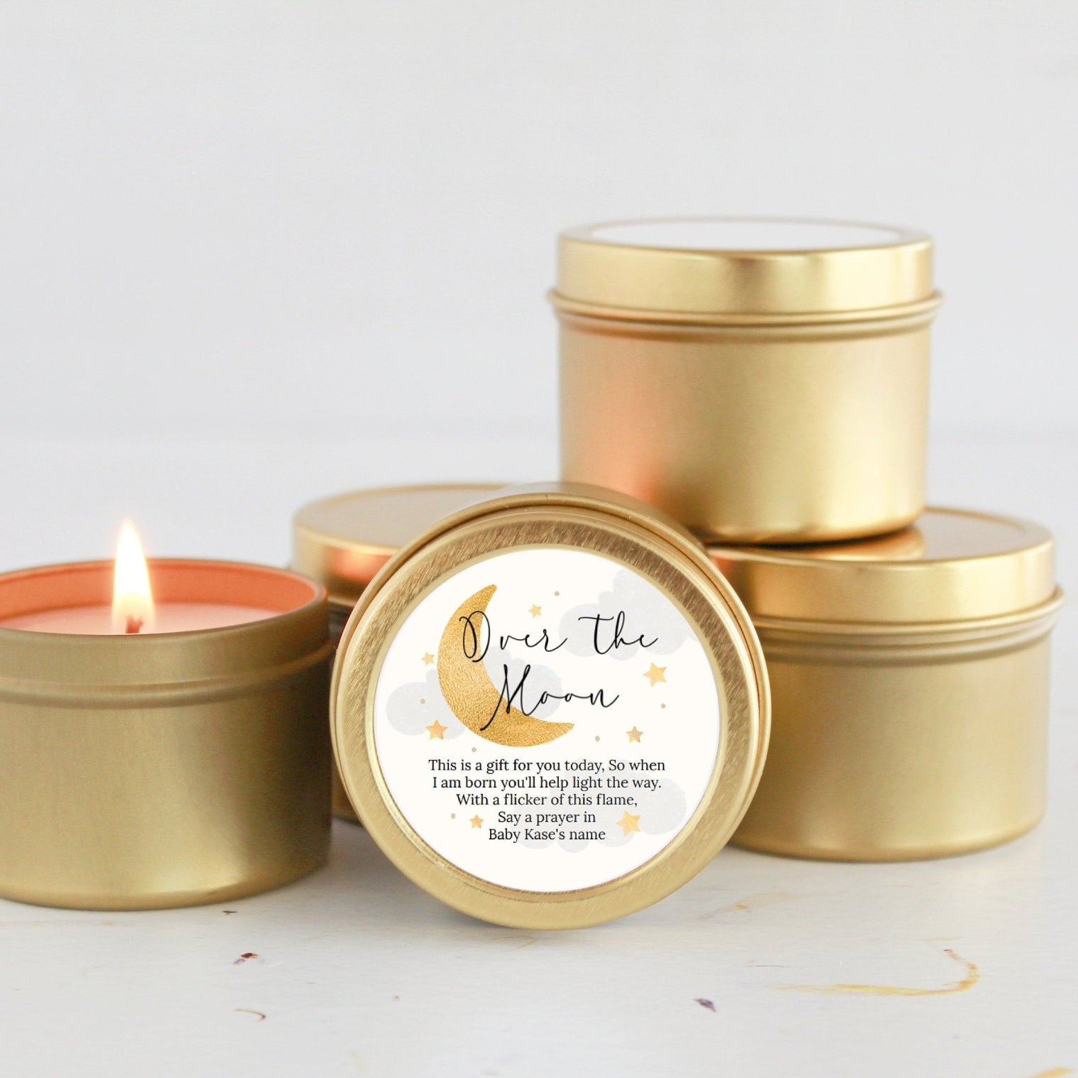 Over the Moon Baby Shower Tins - Set of 10 - The Dancing Wick