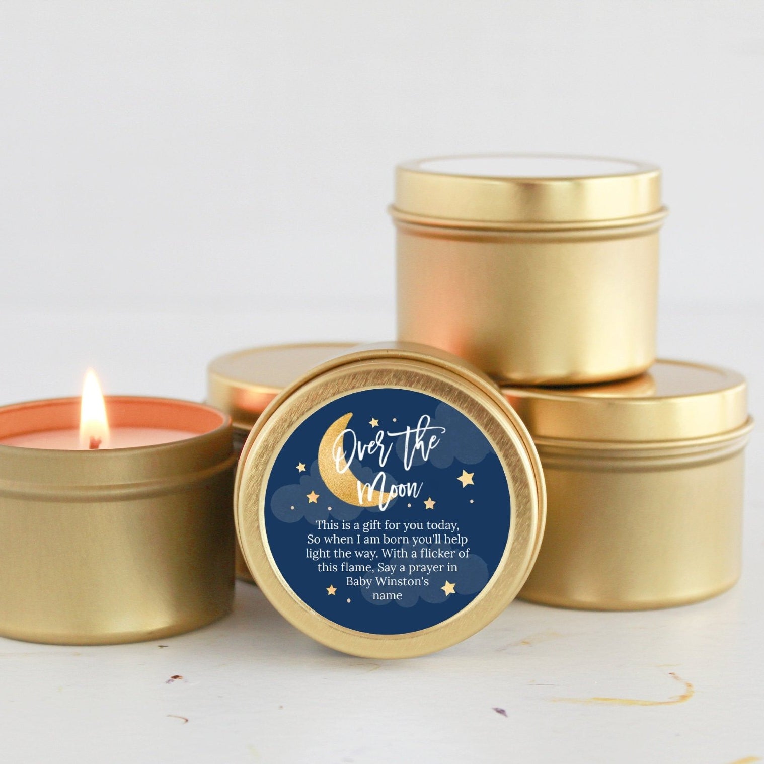 Over the Moon Baby Shower Tins - Set of 10 - The Dancing Wick