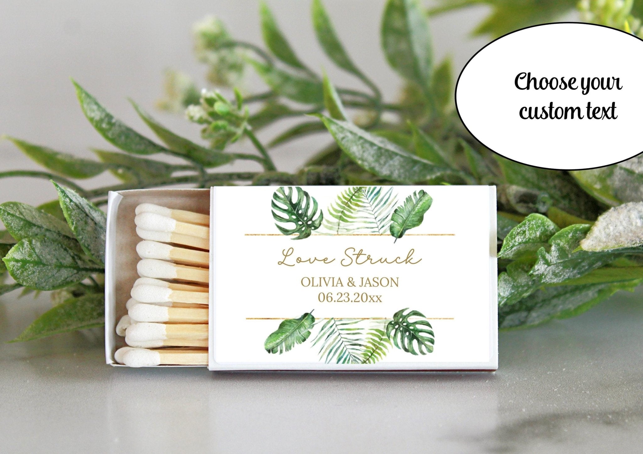 Personalized Tropical Matchbox Favors, Set of 10, Wedding Keepsake - The Dancing Wick