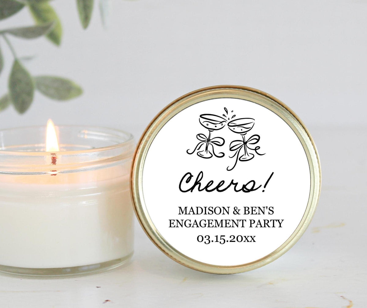 Personalized Wedding Favor Candles – Hand drawn Champagne Style - The Dancing Wick
