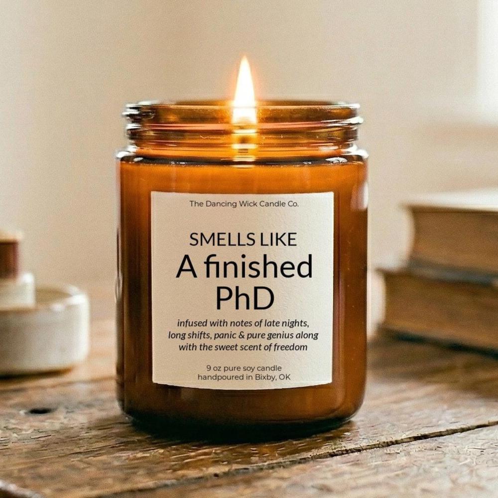 PhD Graduation Gift Amber Candle - The Dancing Wick