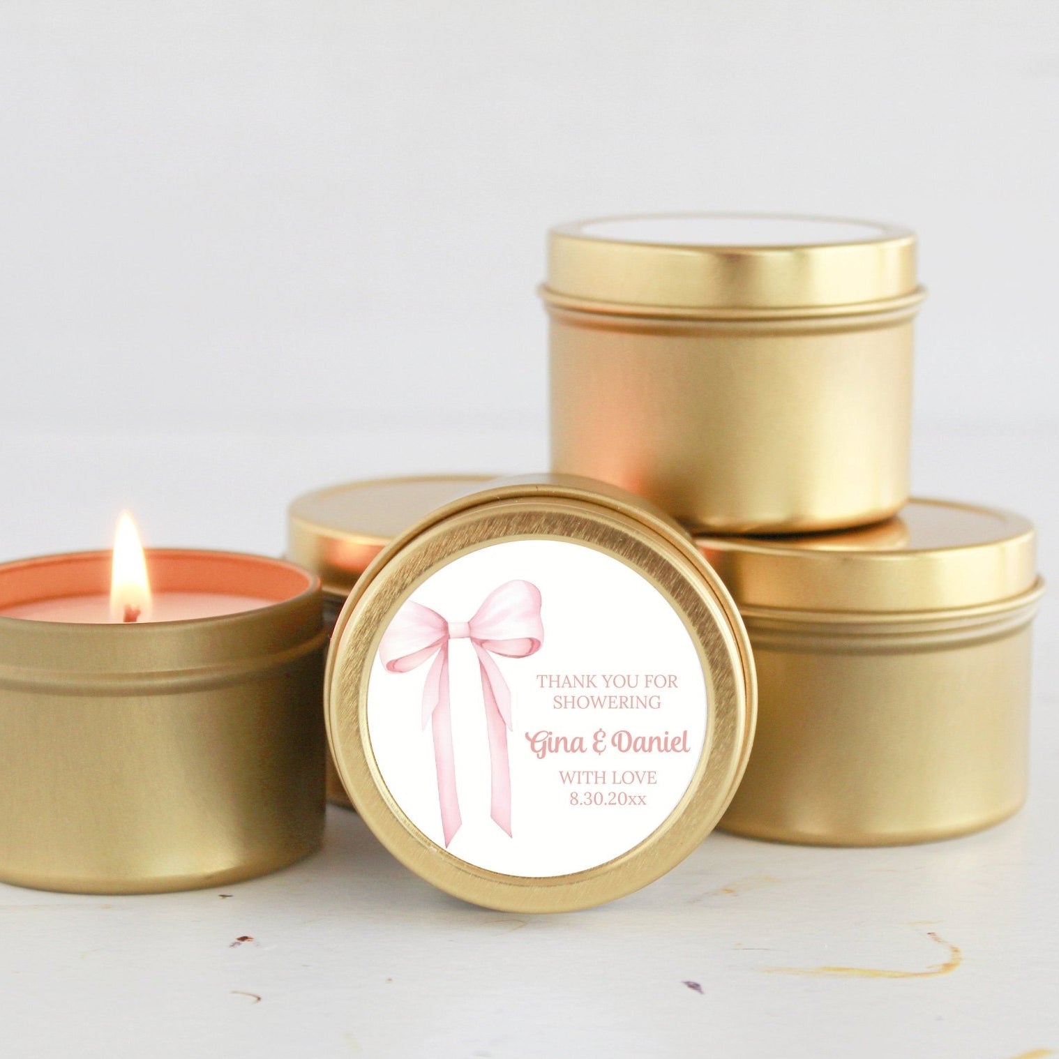 Pink Bow Baby Shower Tins - Set of 10 - The Dancing Wick