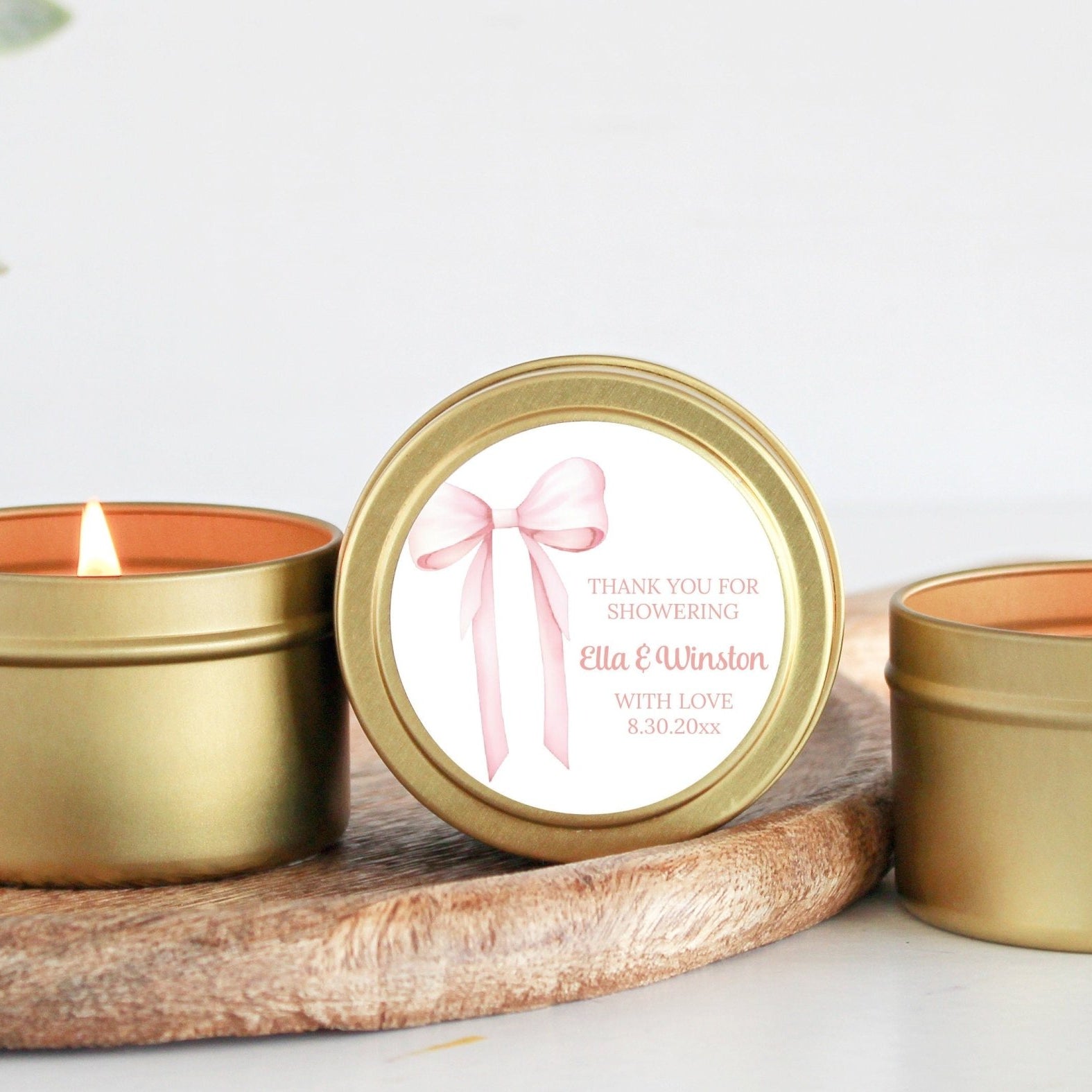 Pink Bow Baby Shower Tins - Set of 10 - The Dancing Wick