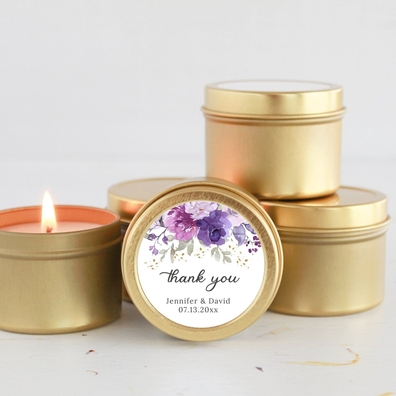 Purple & Mauve Floral Tins - Set of 10 - The Dancing Wick