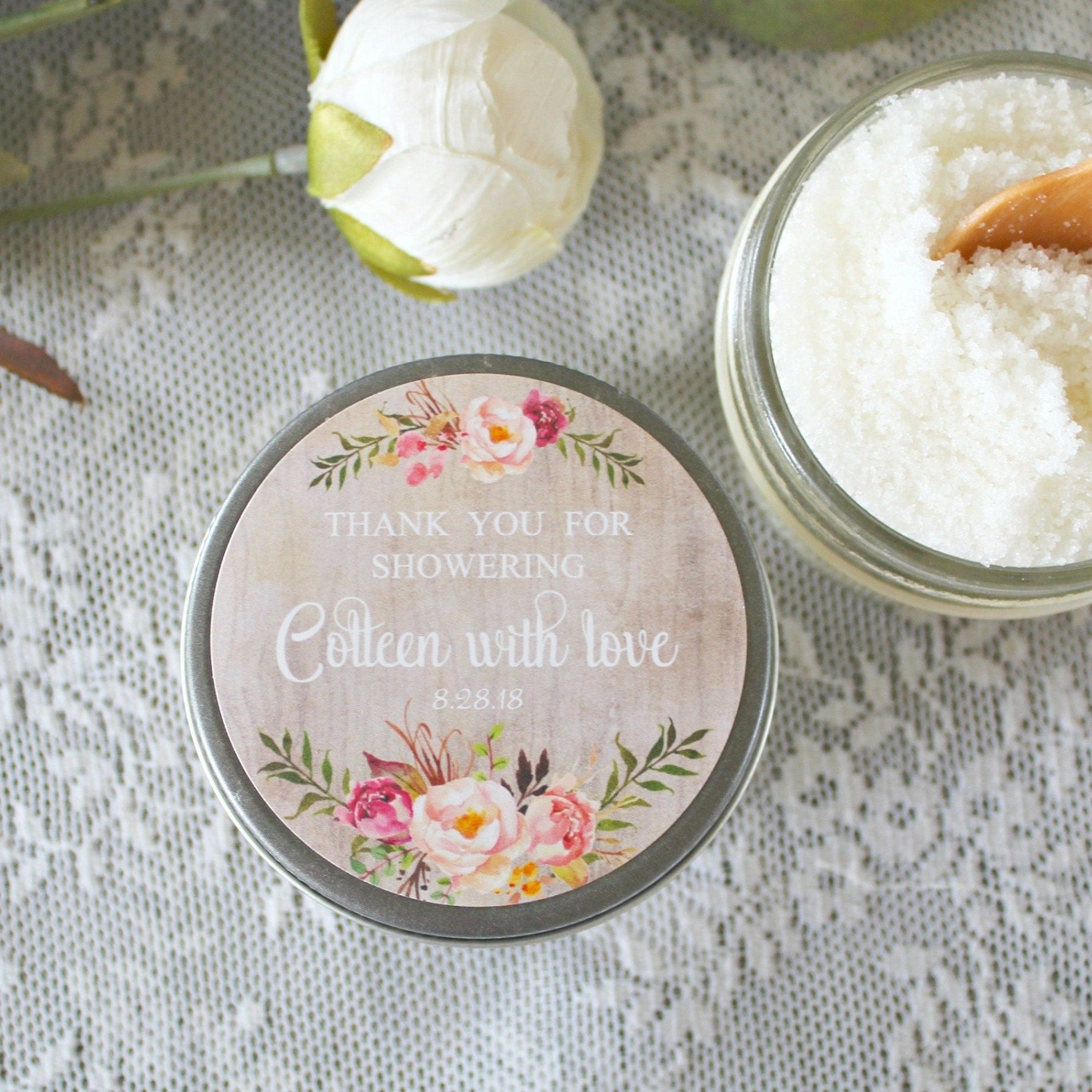 Rose Floral Favor Sugar Scrub Favor - The Dancing Wick