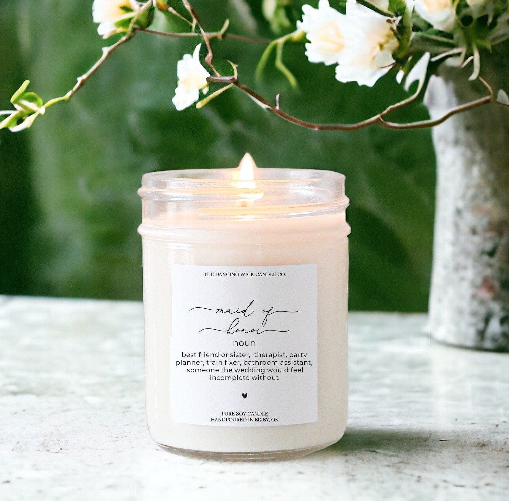 Script Maid of Honor Noun Candle - The Dancing Wick