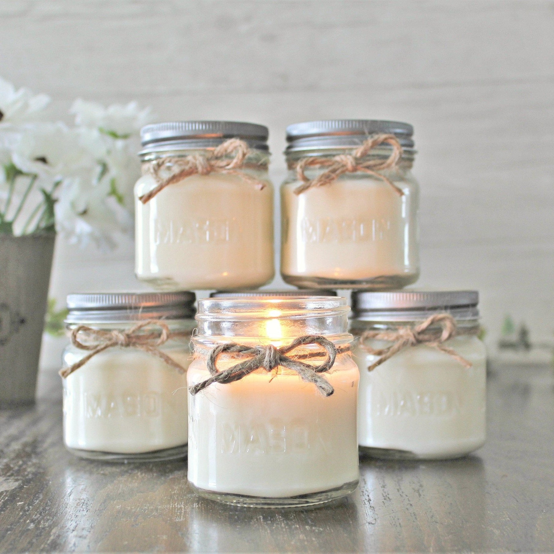 Set of 6 - 8 oz Soy Mason Jar Candles - The Dancing Wick