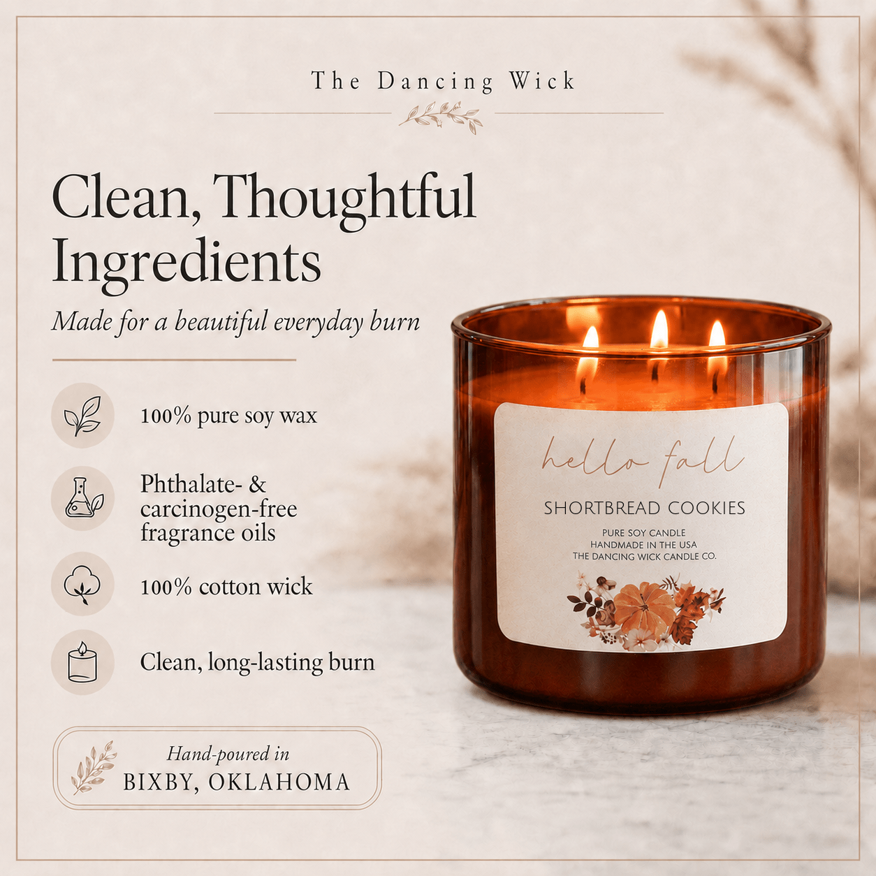 Shortbread Cookies - 3 Wick Fall Pumpkin Candle - The Dancing Wick