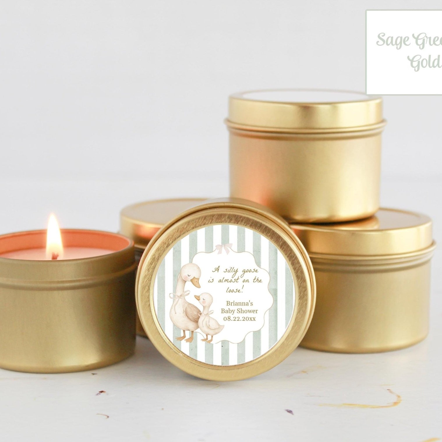 Silly Goose Baby Shower Favors – Personalized Candle Tins for Guests in Bulk, Set of 10 - The Dancing Wick