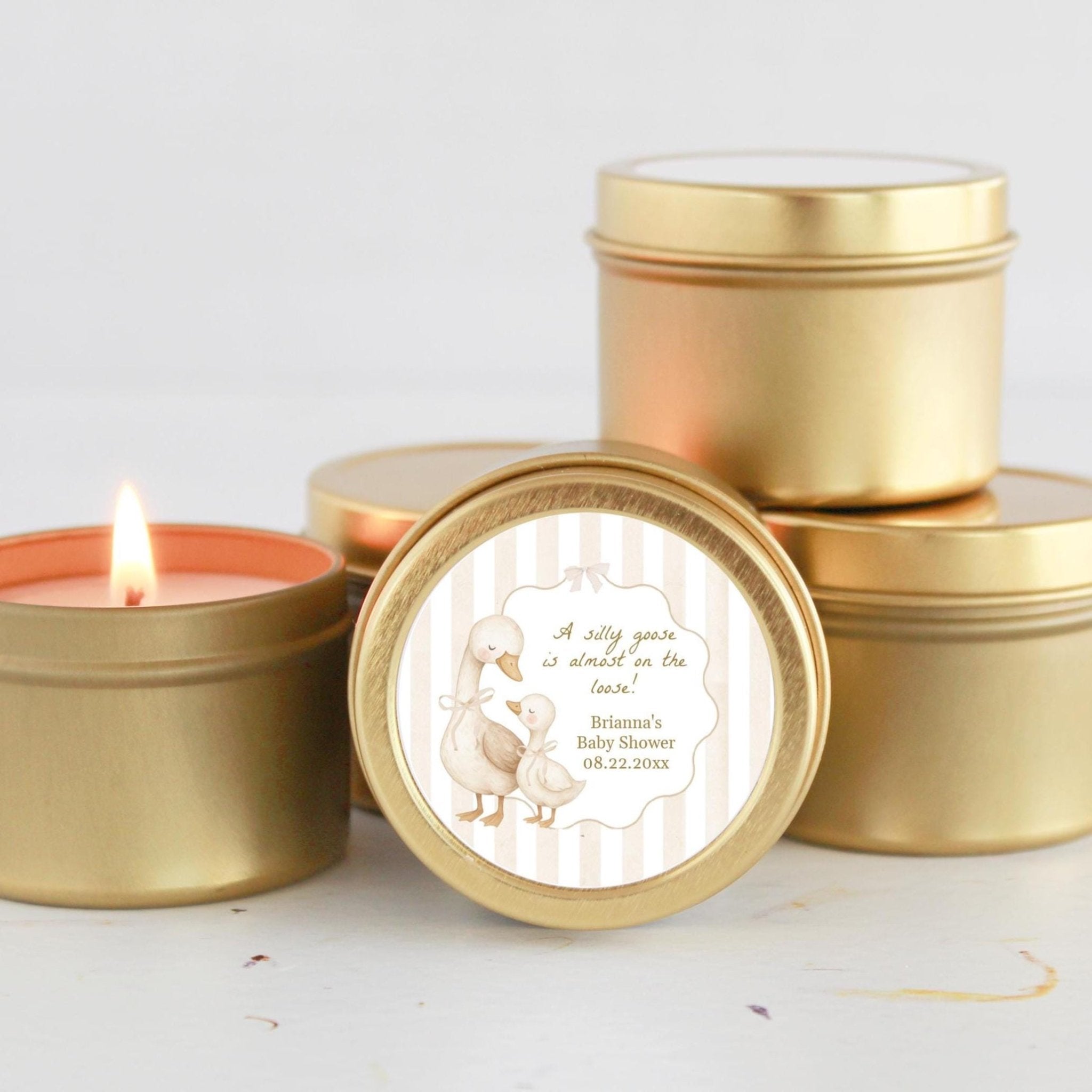 Silly Goose Baby Shower Favors – Personalized Candle Tins for Guests in Bulk, Set of 10 - The Dancing Wick