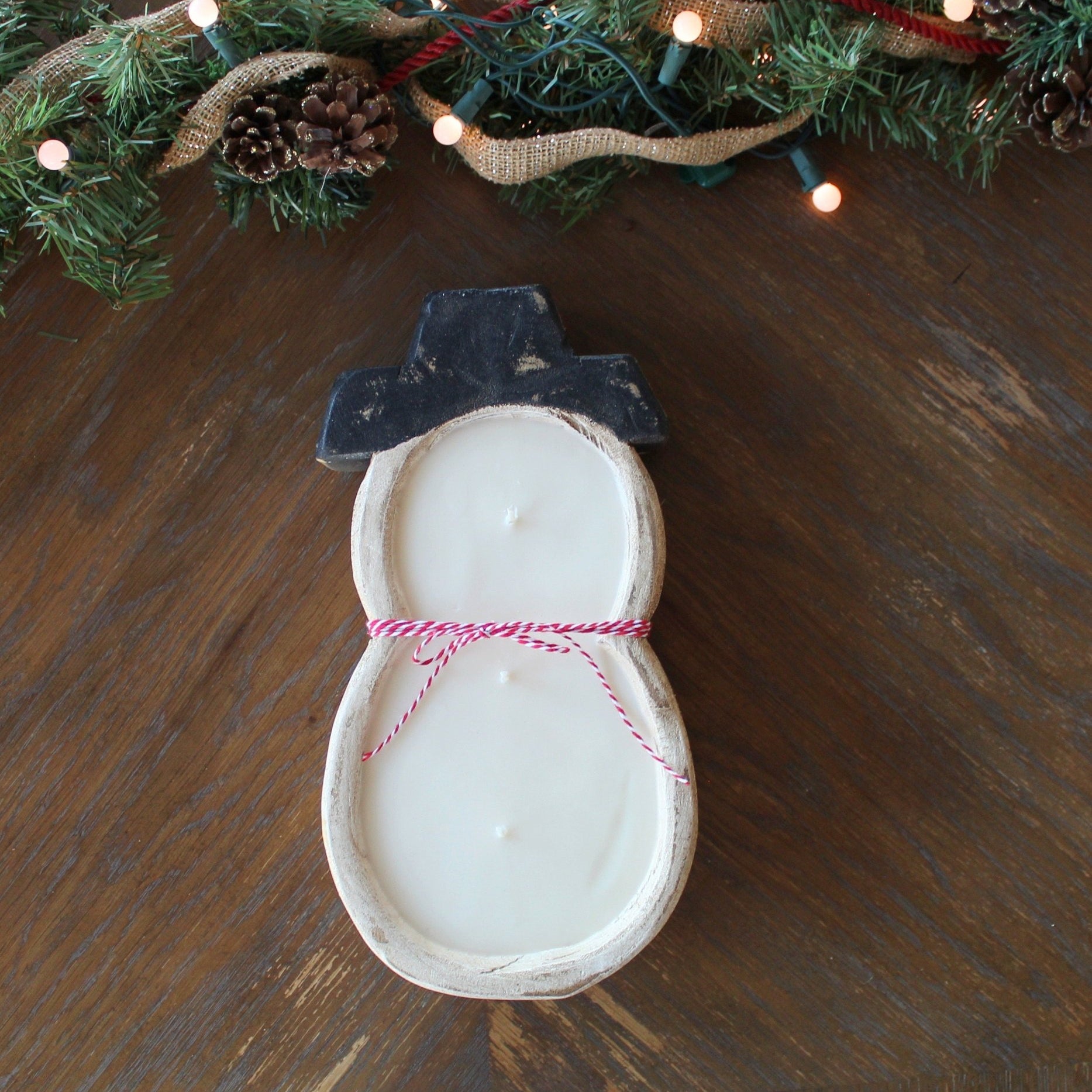 Snowman Christmas Wood Bowl Candle - The Dancing Wick