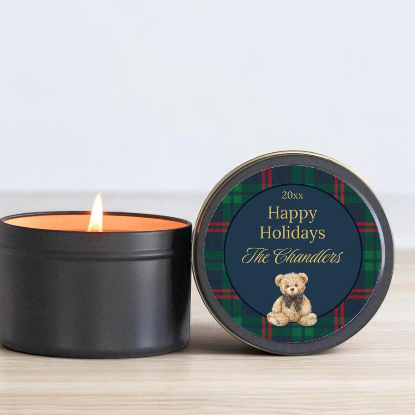 Tartan Plaid Teddy Bear Tin - The Dancing Wick