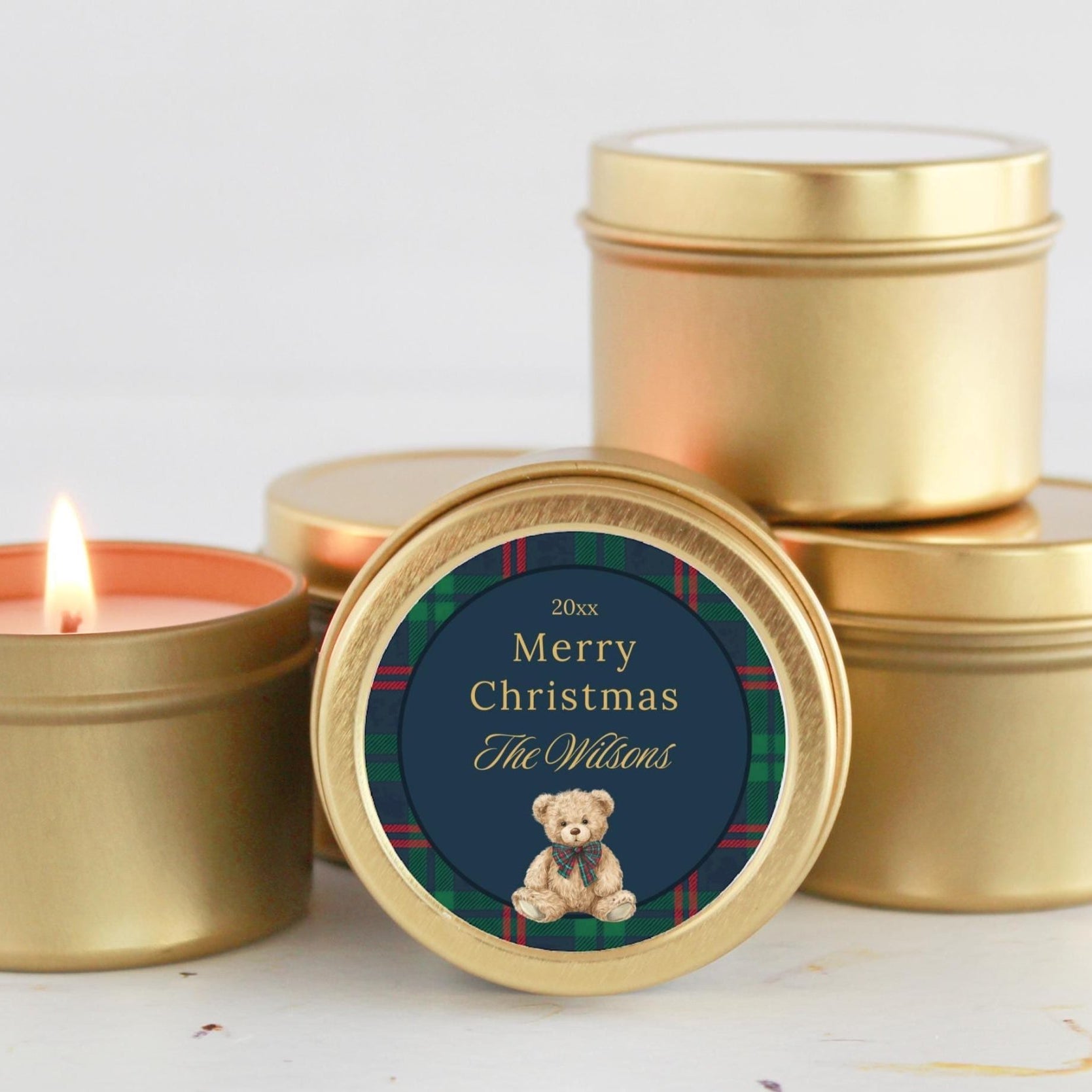 Tartan Plaid Teddy Bear Tin - The Dancing Wick