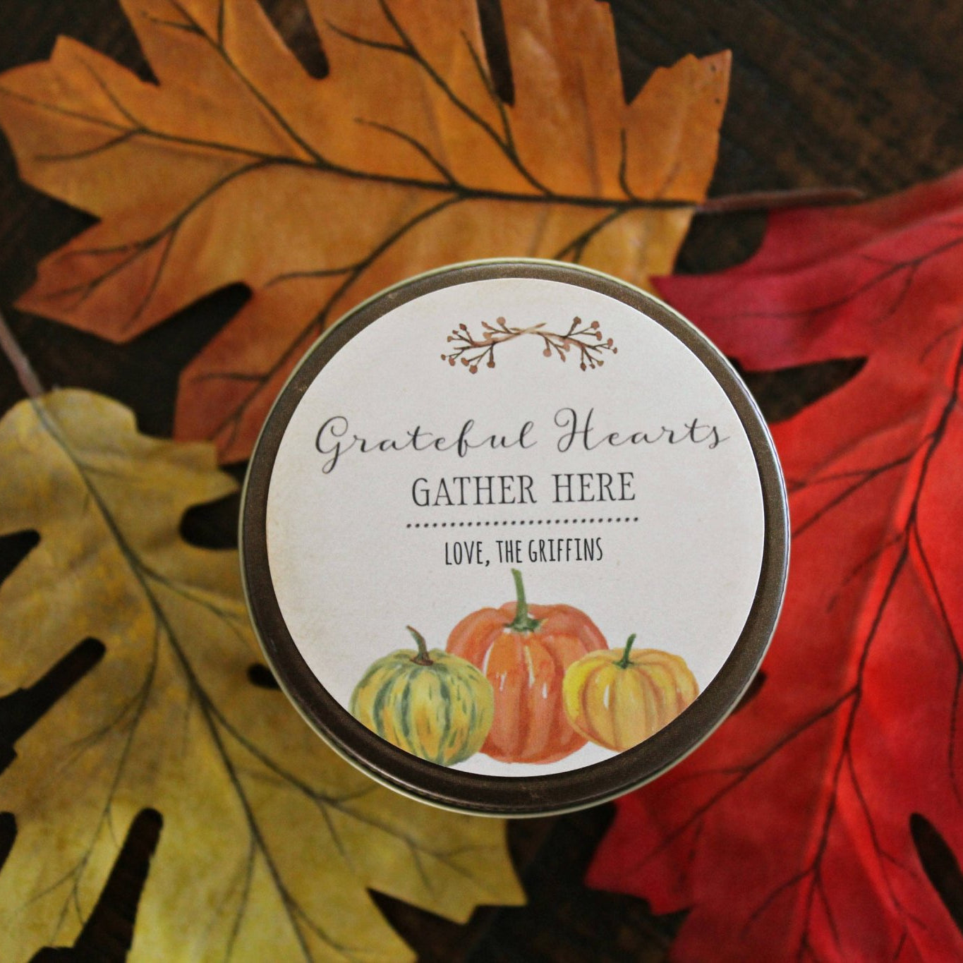 Thanksgiving Grateful Hearts Gather Here Favors - The Dancing Wick
