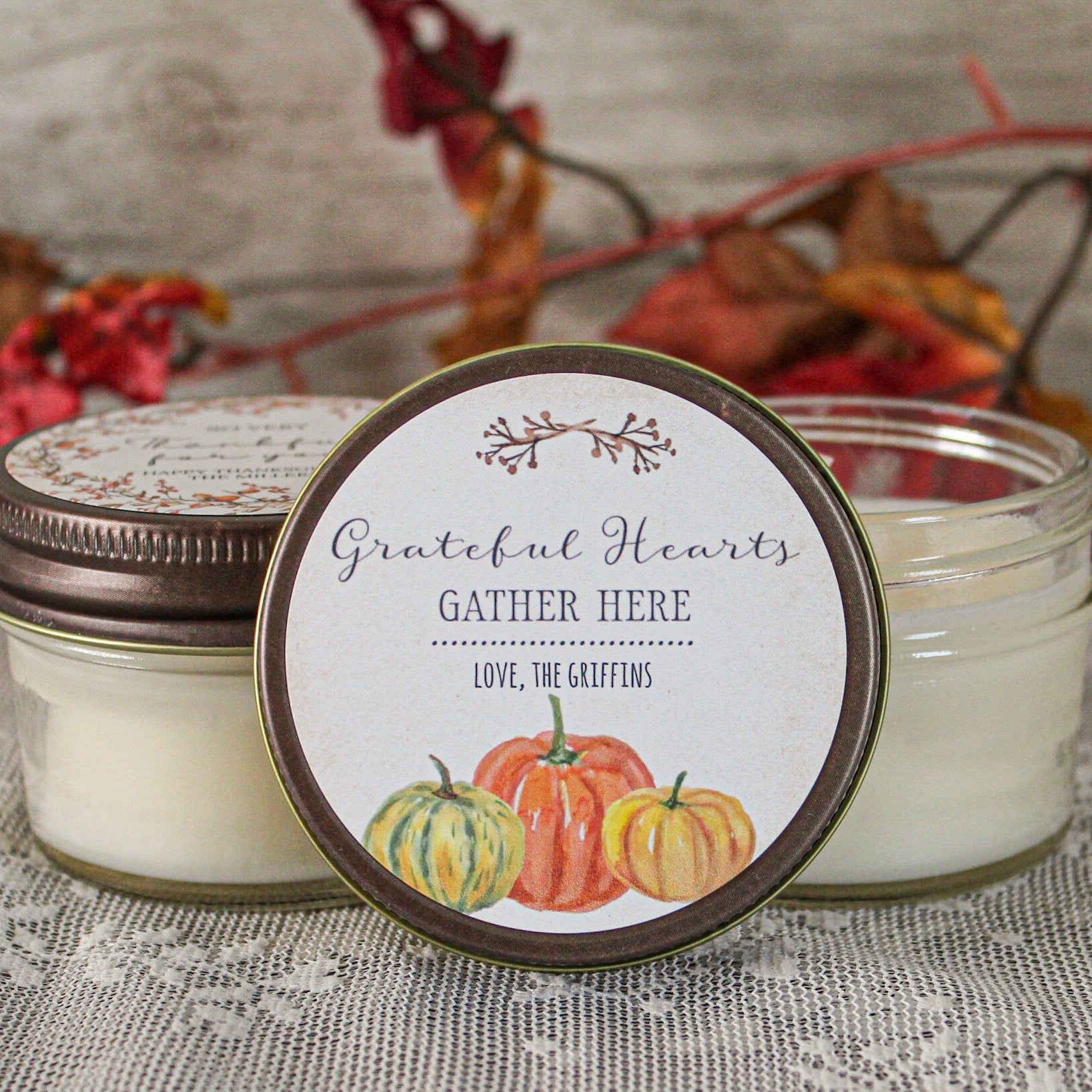 Thanksgiving Grateful Hearts Gather Here Favors - The Dancing Wick