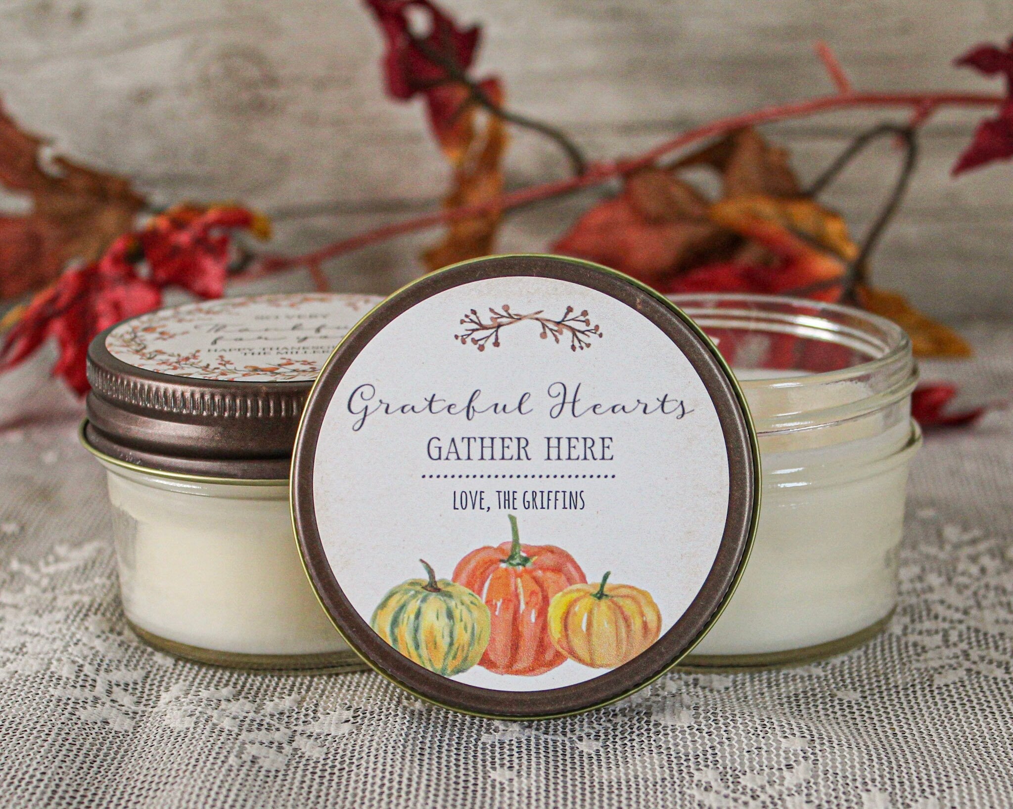 Thanksgiving Grateful Hearts Gather Here Favors - The Dancing Wick