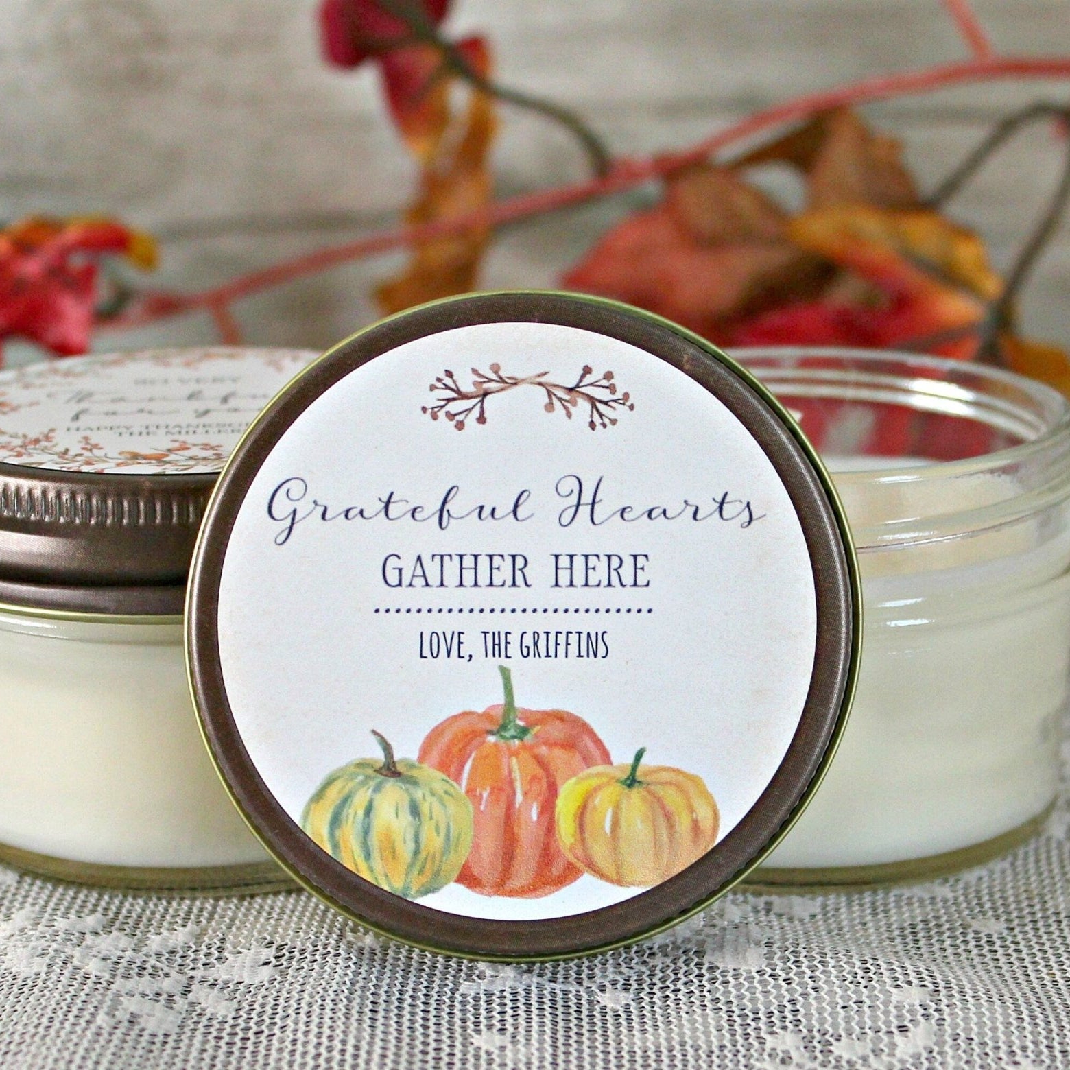 Thanksgiving Grateful Hearts Gather Here Favors - The Dancing Wick