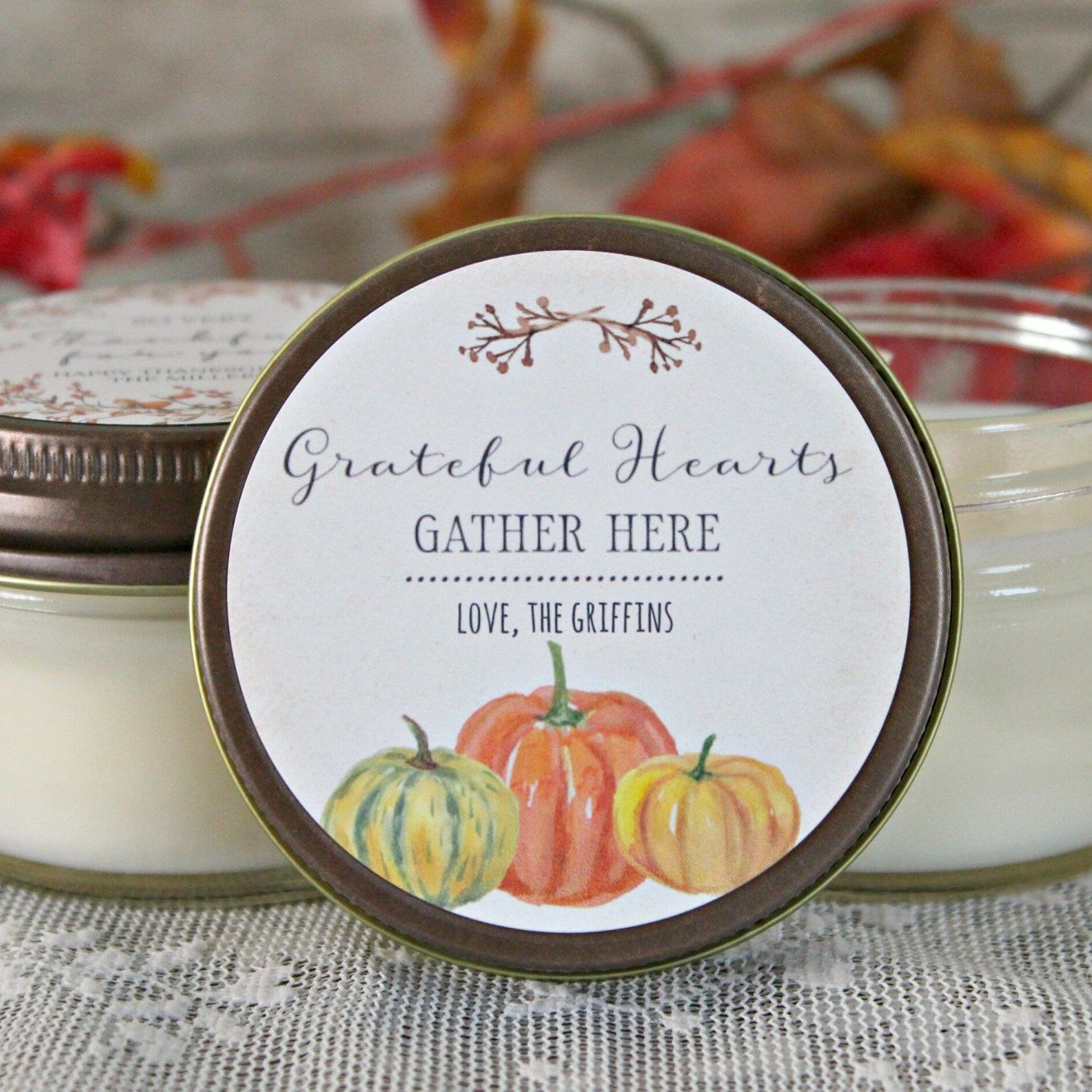 Thanksgiving Grateful Hearts Gather Here Favors - The Dancing Wick