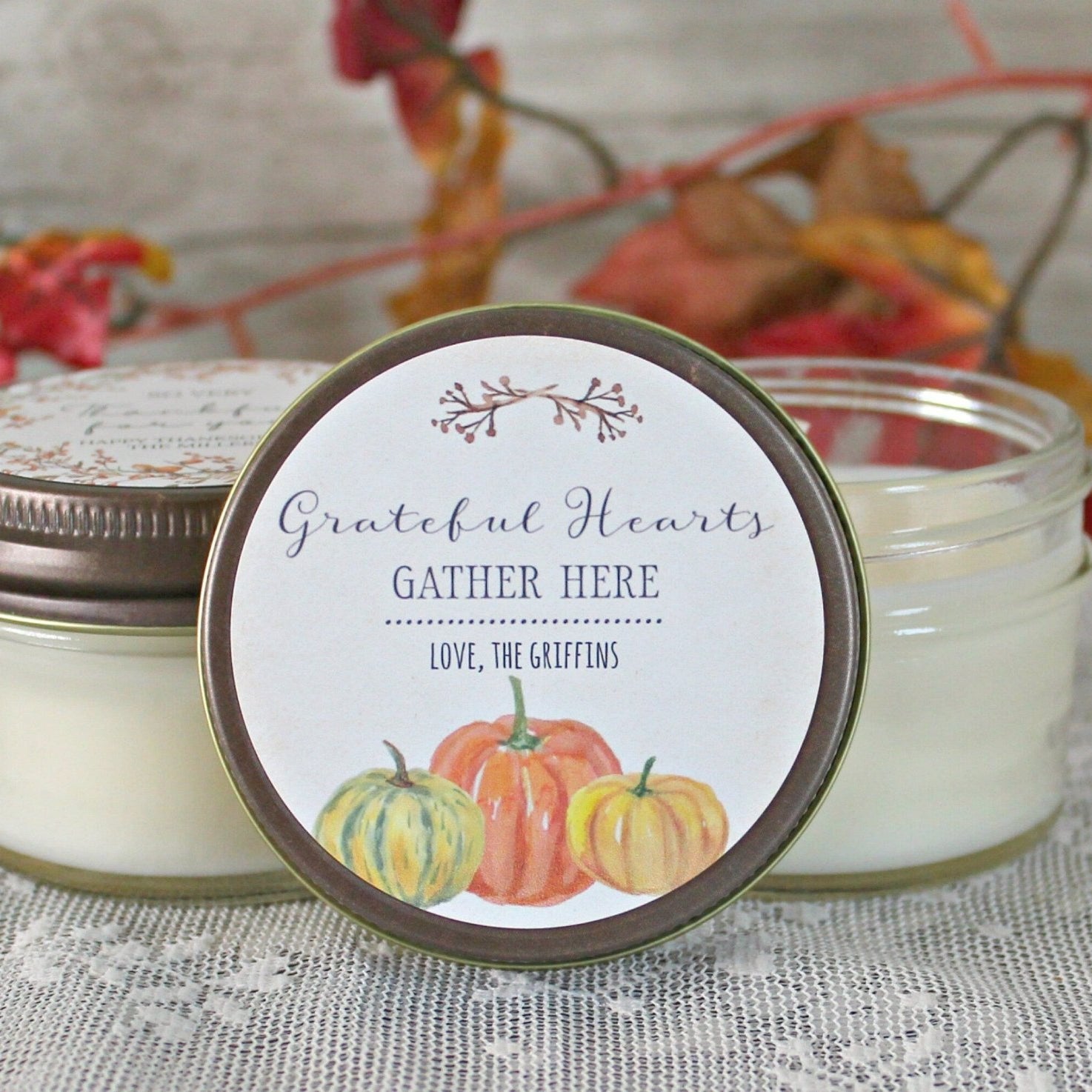 Thanksgiving Grateful Hearts Gather Here Favors - The Dancing Wick
