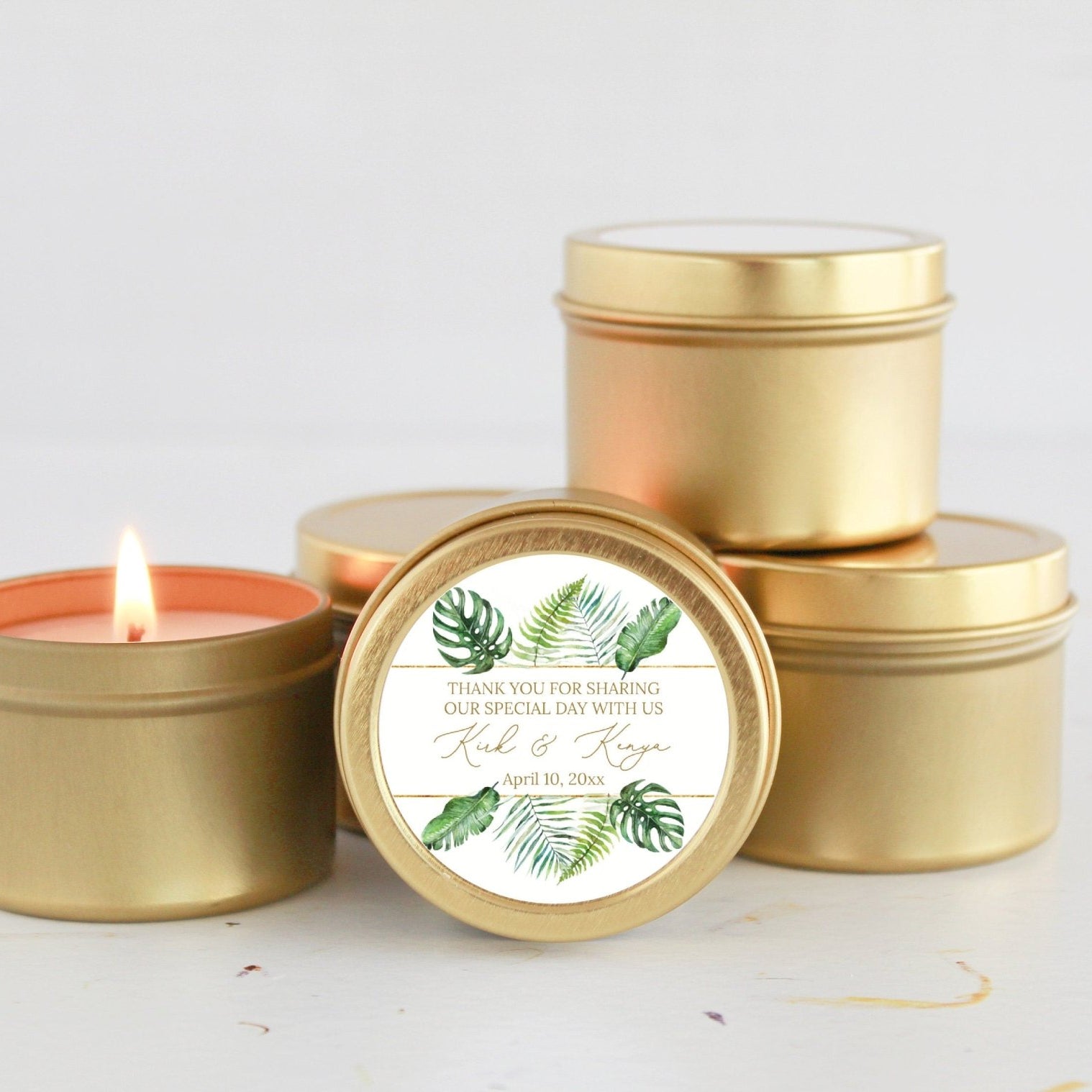 Tropical Beach Wedding Tins - Set of 10 - The Dancing Wick